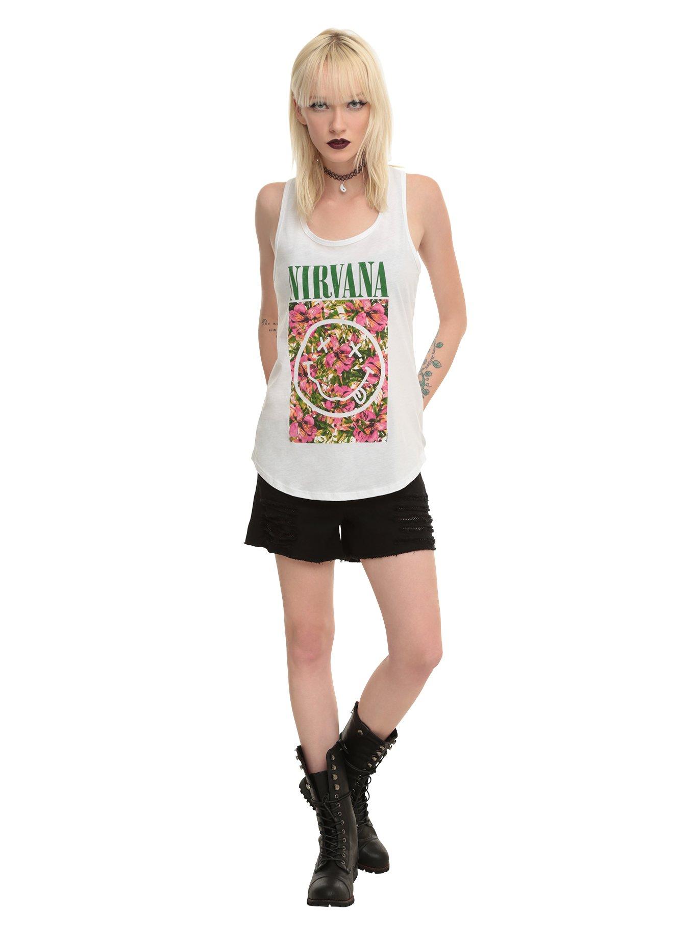 Nirvana Smiley Lilies Girls Tank Top, WHITE, alternate
