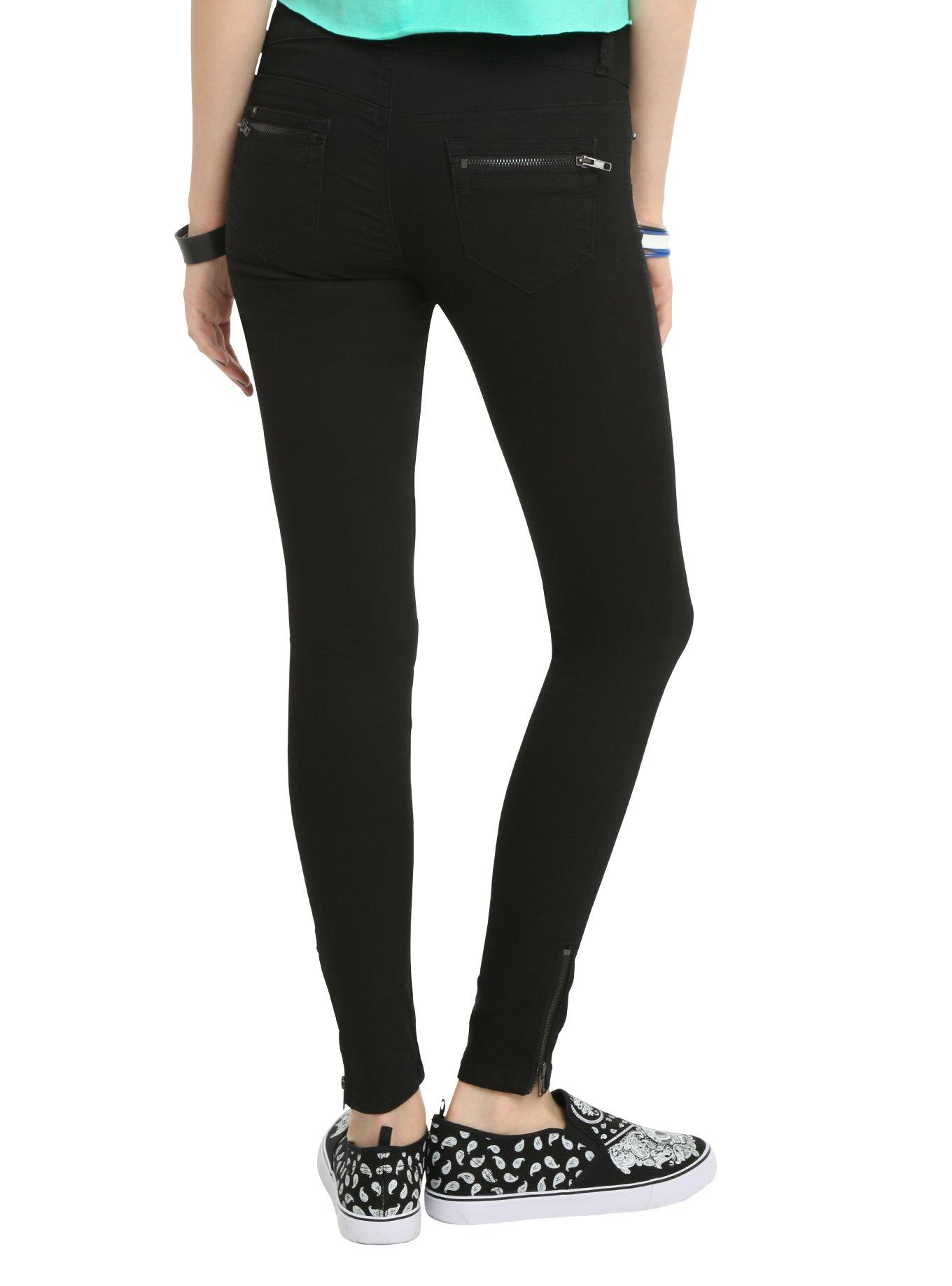 LOVEsick Black Zipper Super Skinny Jeggings, BLACK, alternate