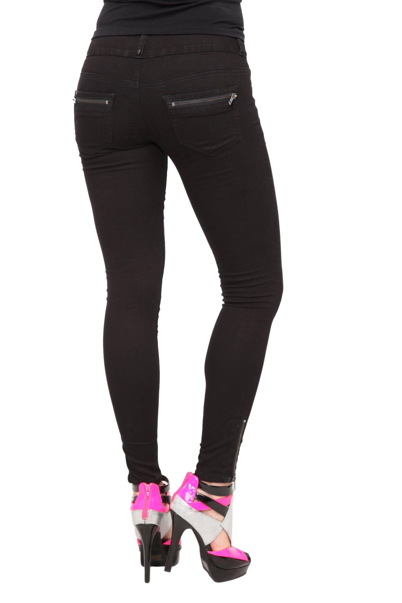 LOVEsick Black Zipper Super Skinny Jeggings, BLACK, alternate