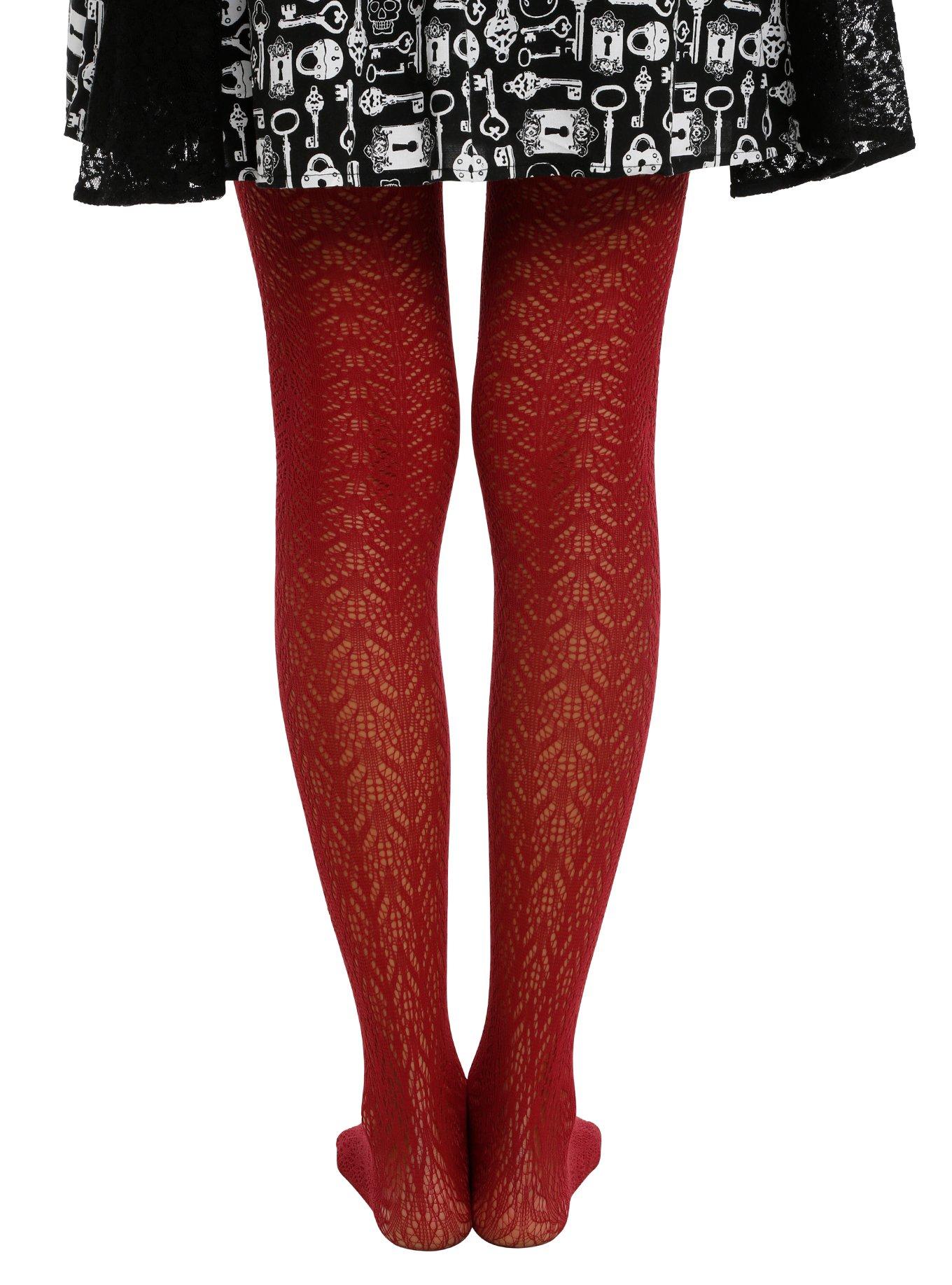 LOVEsick Burgundy Herringbone Tights, , alternate