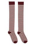 LOVEsick Burgundy & Cream Striped Over-The-Knee Socks, , alternate