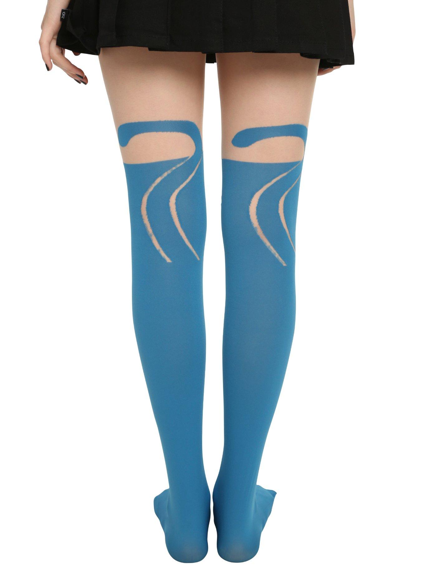 LOVEsick Turquoise Cat Faux Thigh High Tights, TURQUOISE, alternate