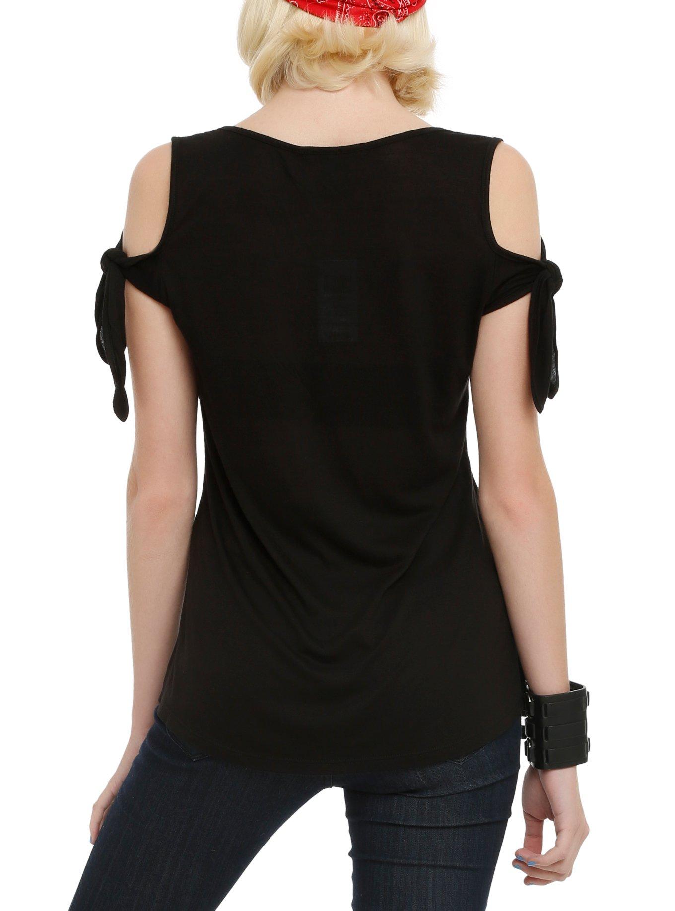 Sugar Skull Rose Cold Shoulder Top, , alternate