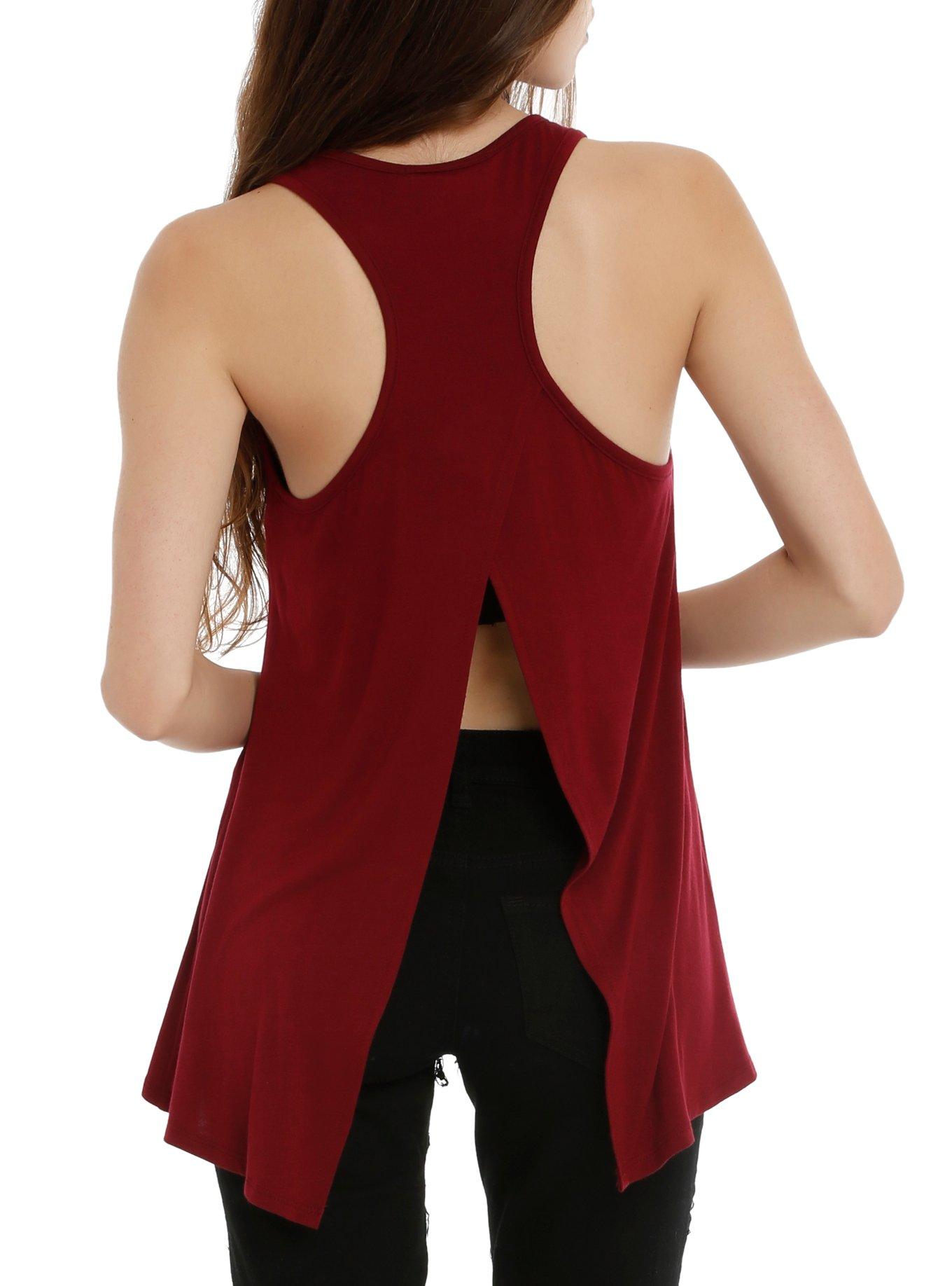 Burgundy Abstract Eye Girls Tank Top, RED, alternate