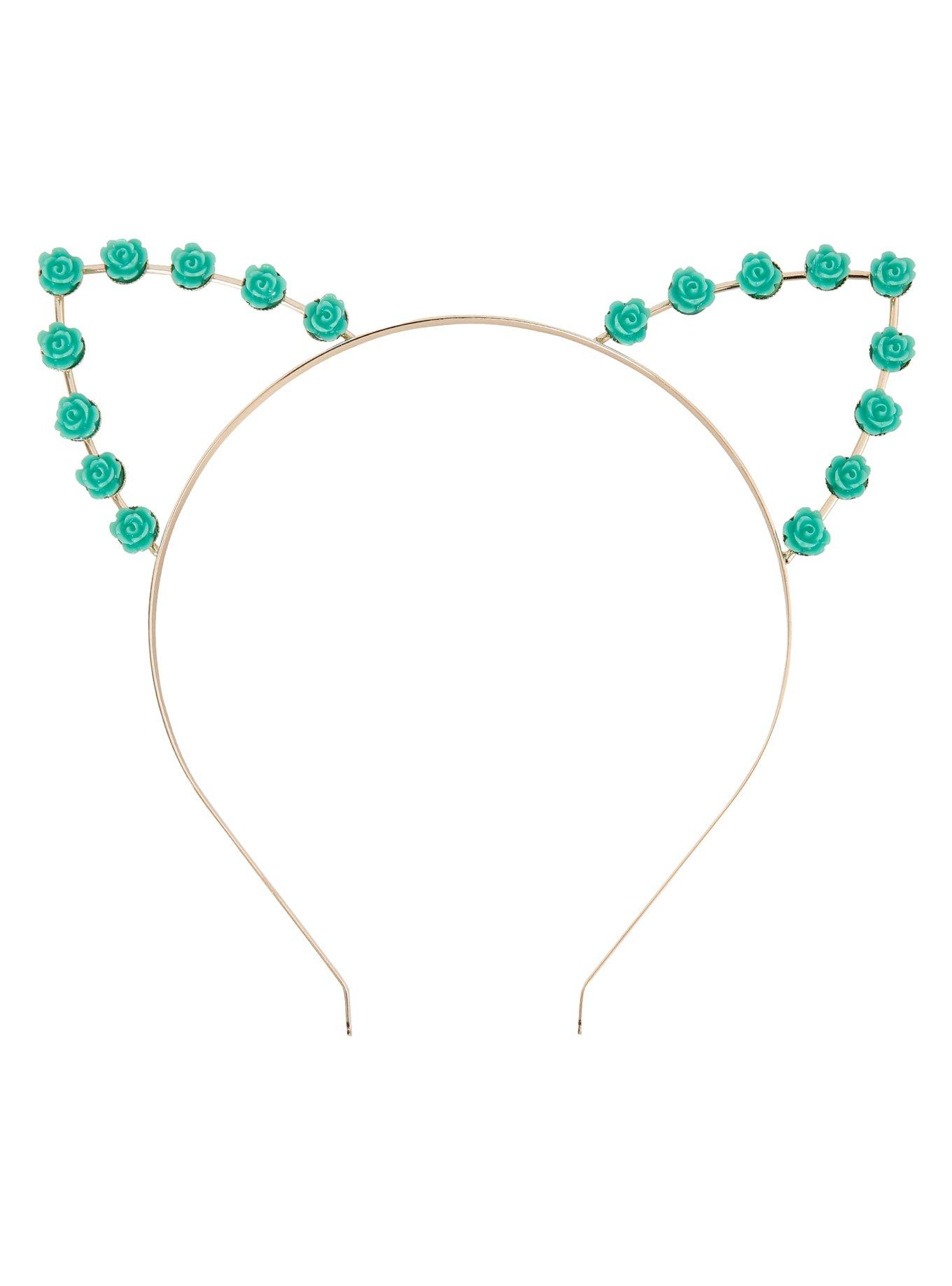 Mint Rose Cat Ears Headband, , alternate