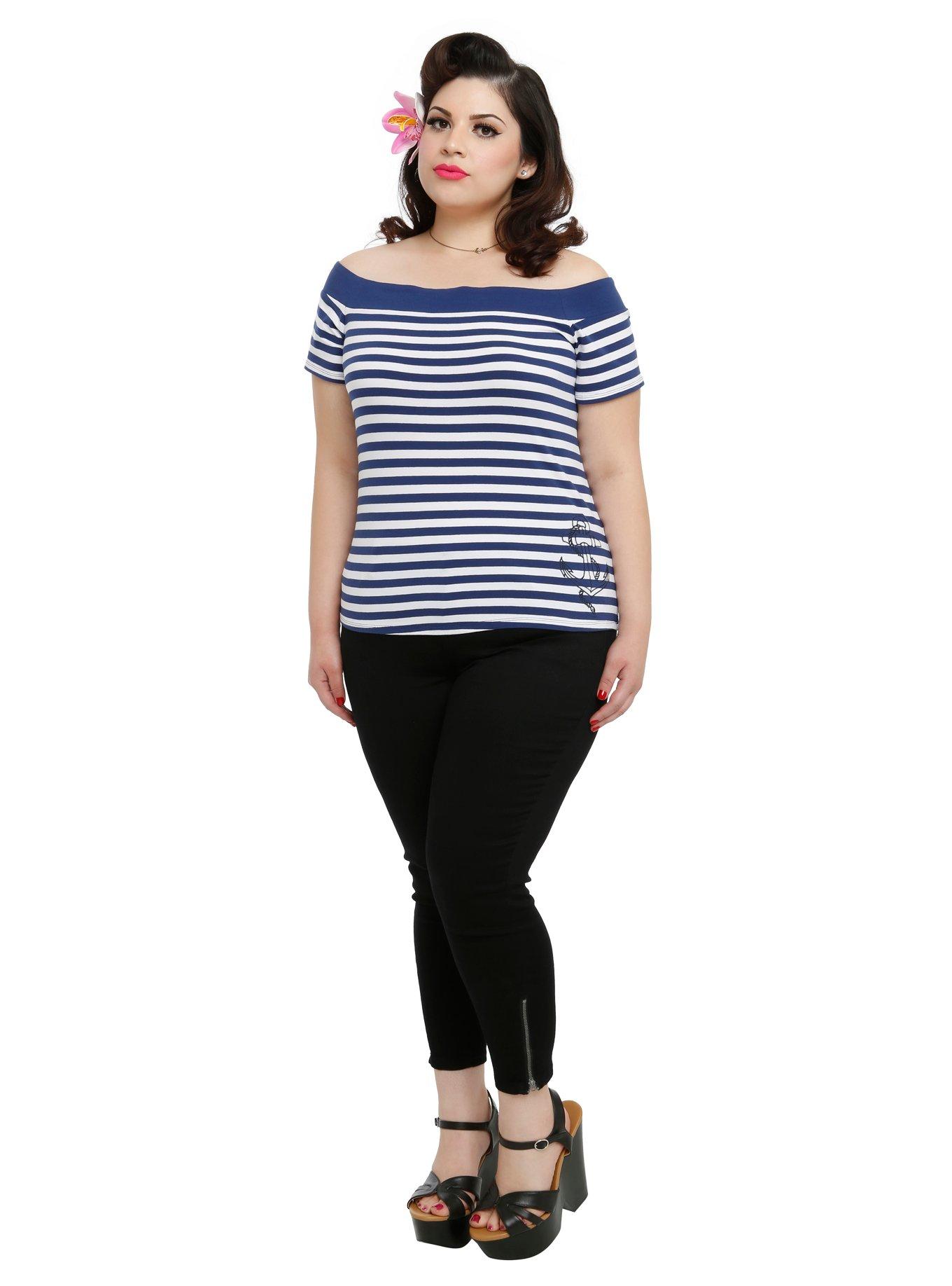 Navy & White Anchor Sailor Girls Top Plus Size, , alternate