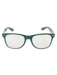 Green & White Native Print Retro Clear Lens Glasses, , alternate