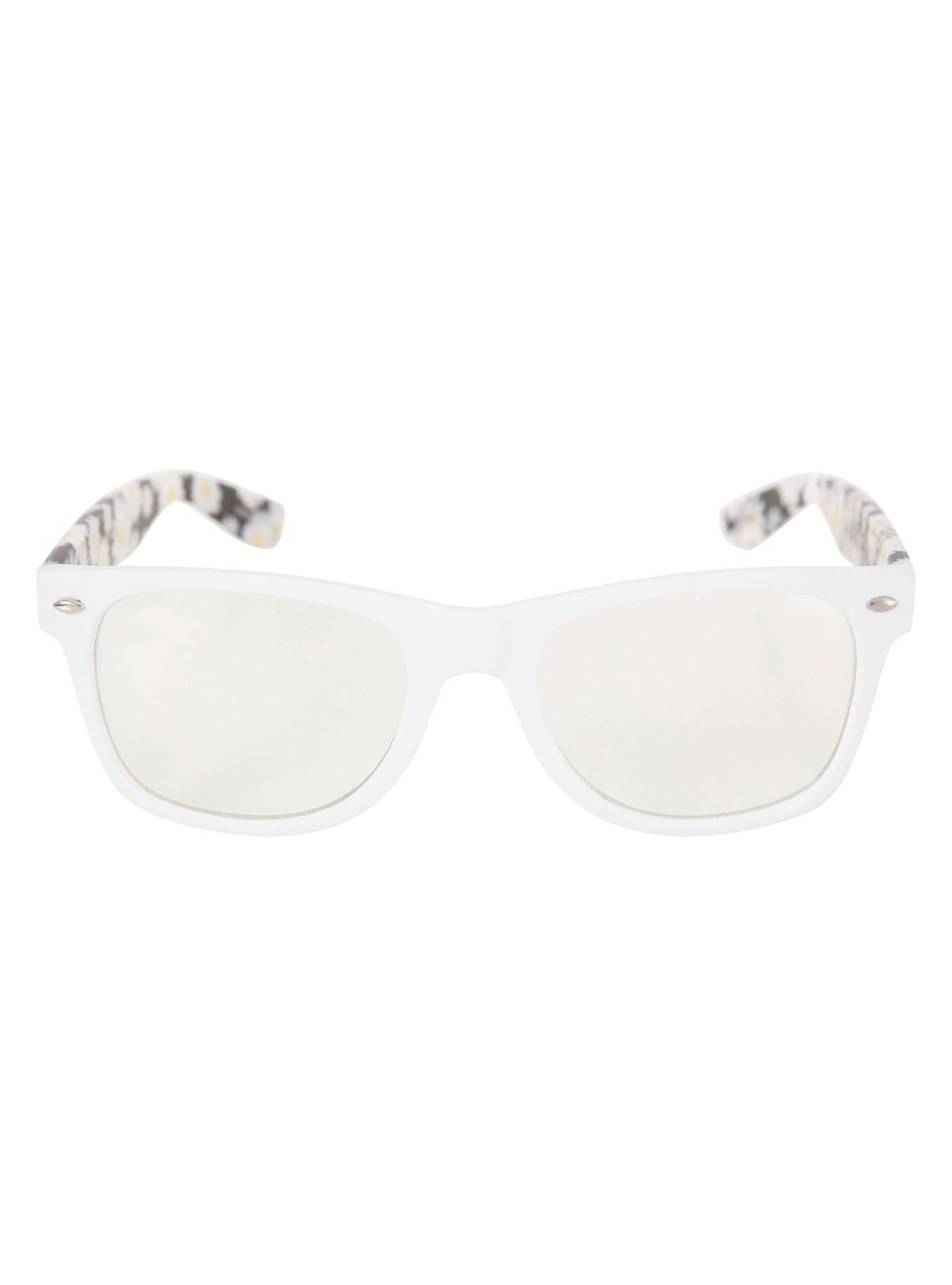 White Daisy Print Retro Clear Lens Glasses, , alternate