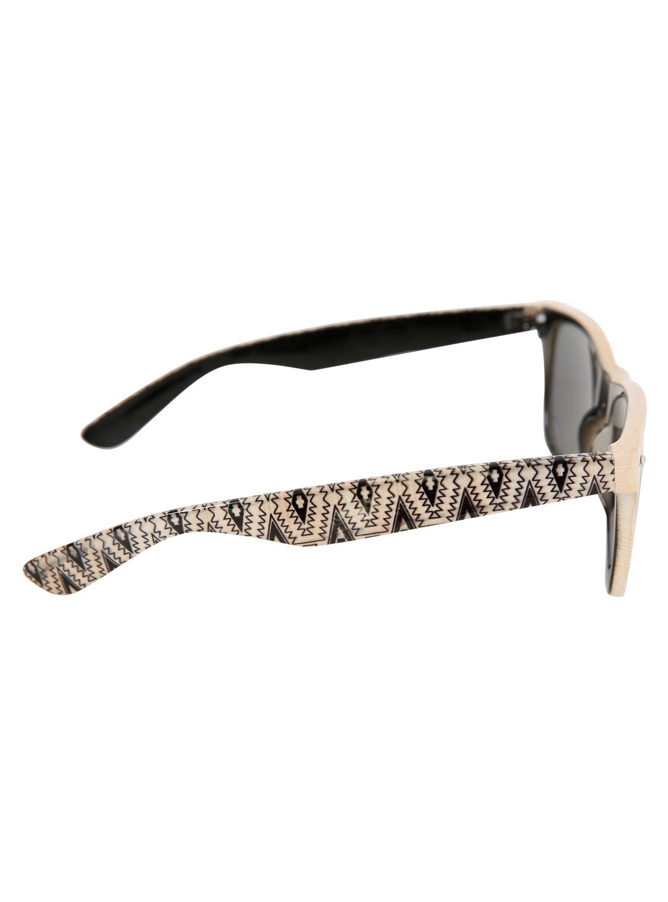 Wood & Aztec Print Retro Sunglasses, , alternate