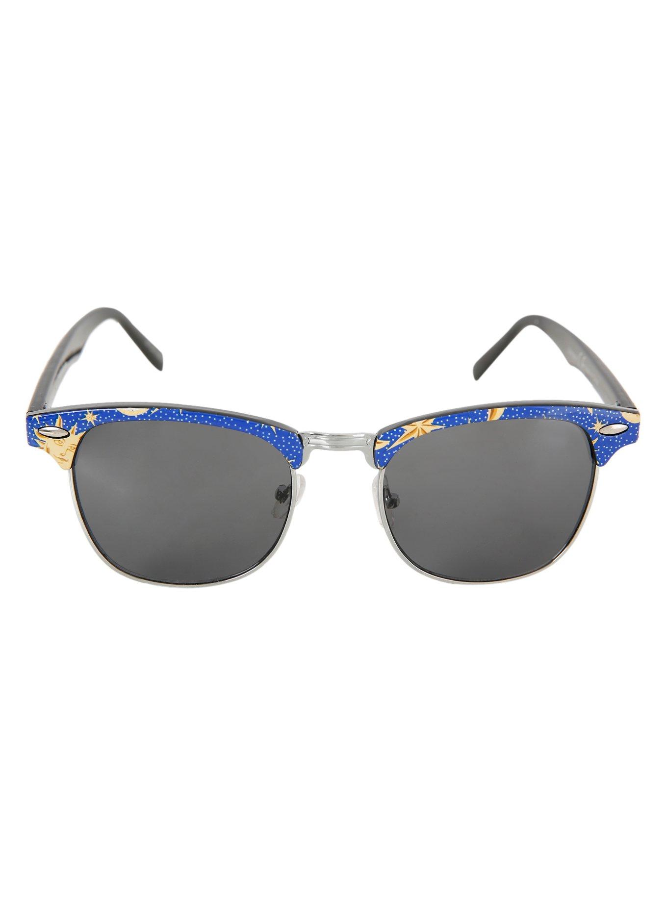 Blue & Yellow Celestial Half Rim Sunglasses, , alternate