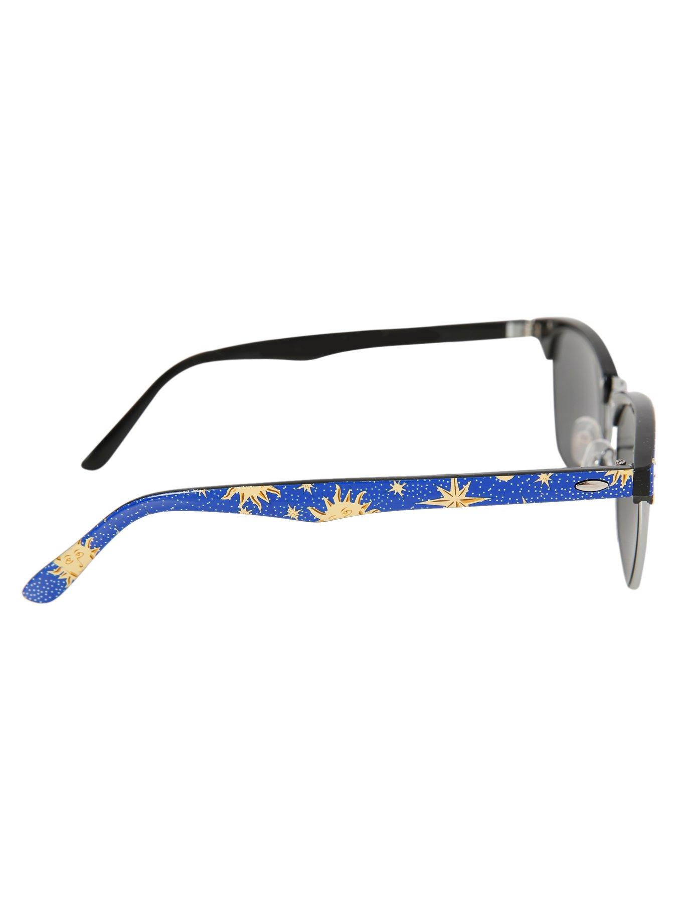 Blue & Yellow Celestial Half Rim Sunglasses, , alternate