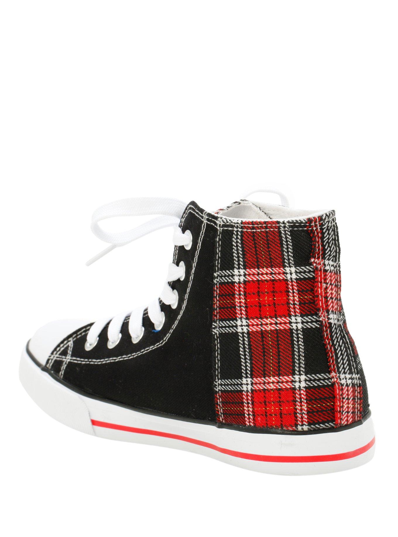 Black & Red Plaid Panel Sneakers, BLACK, alternate