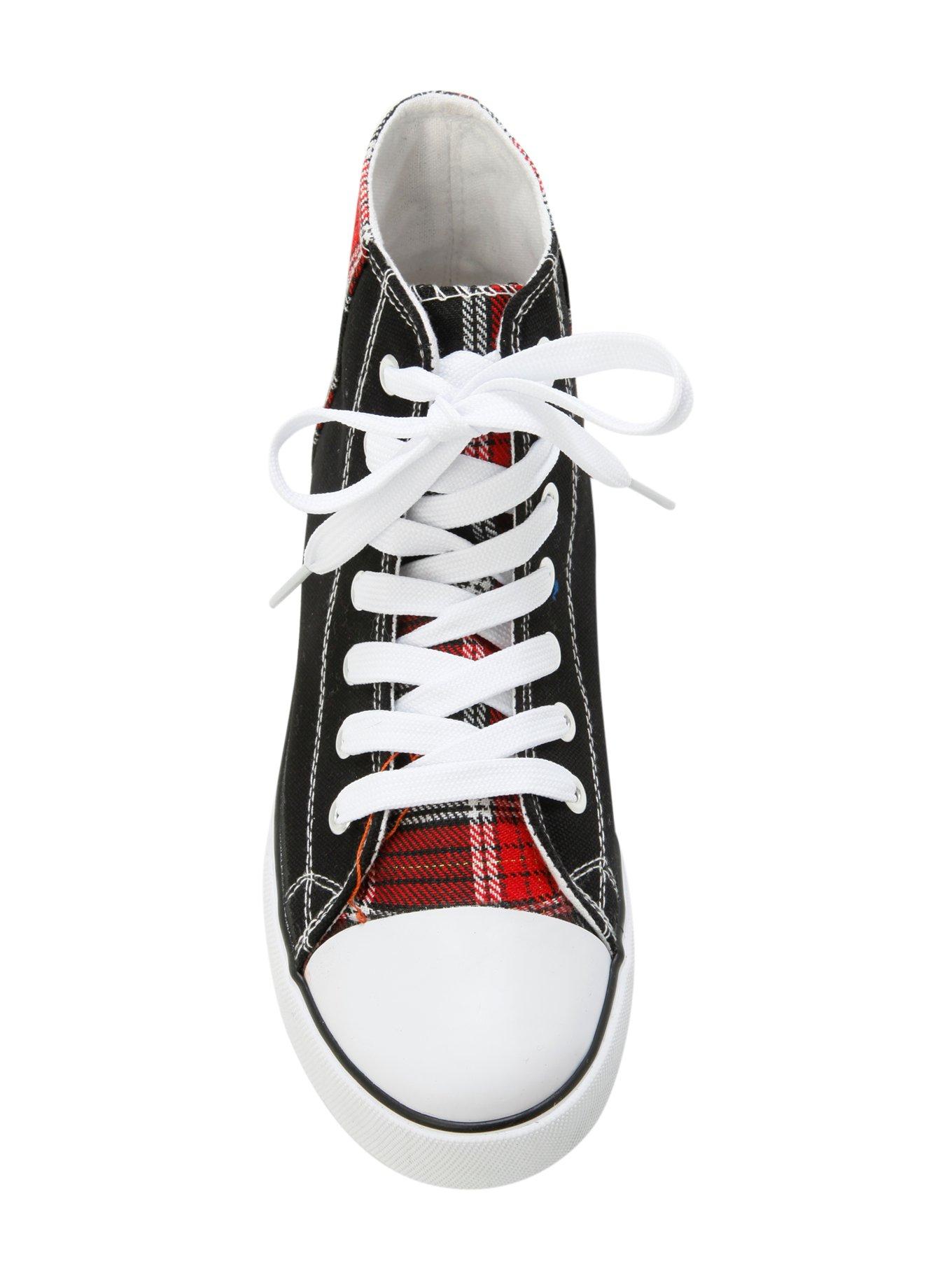 Black & Red Plaid Panel Sneakers, BLACK, alternate