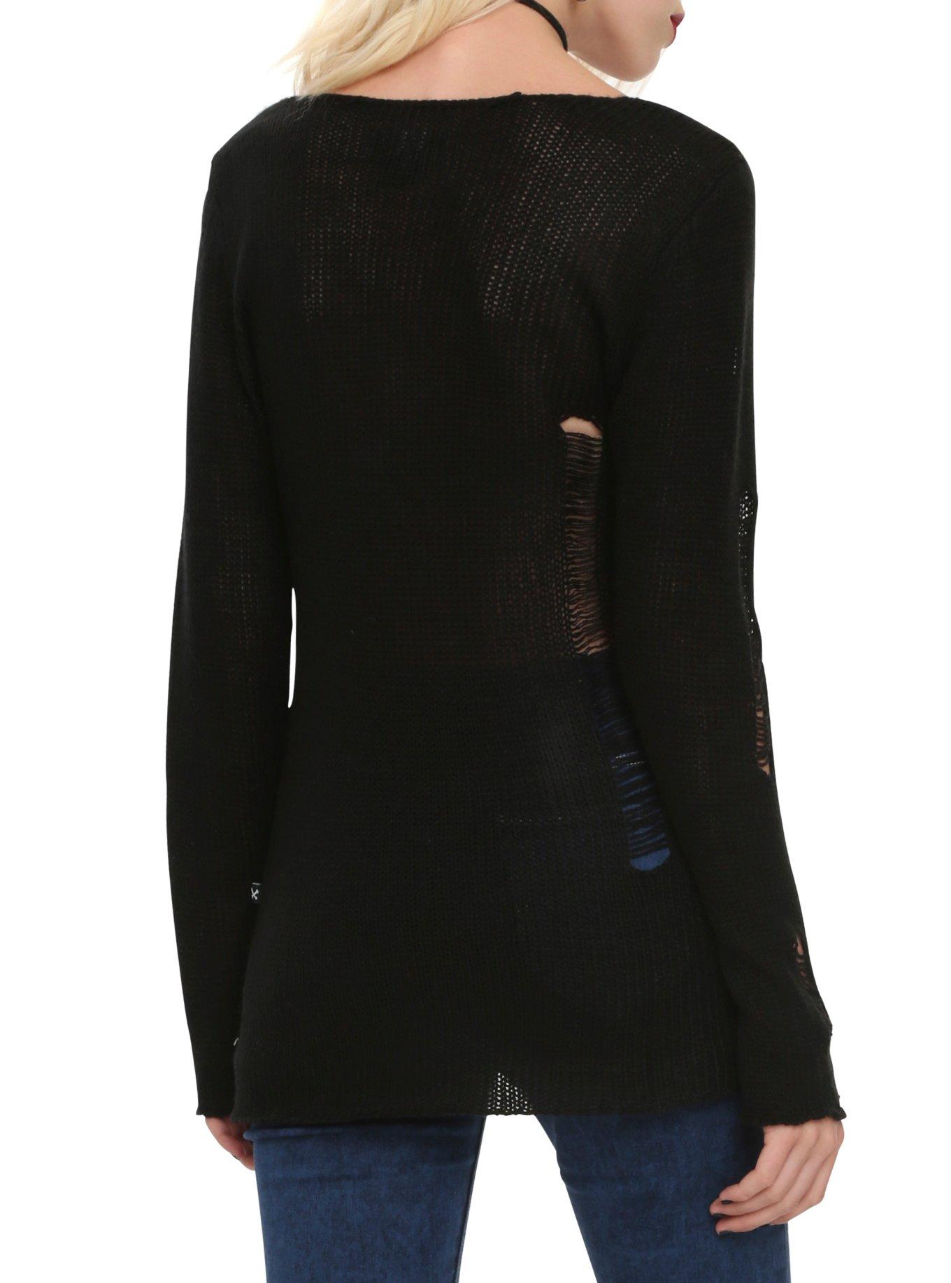 Royal Bones By Tripp Safety Pin Destructed Girls Sweater, BLACK, alternate