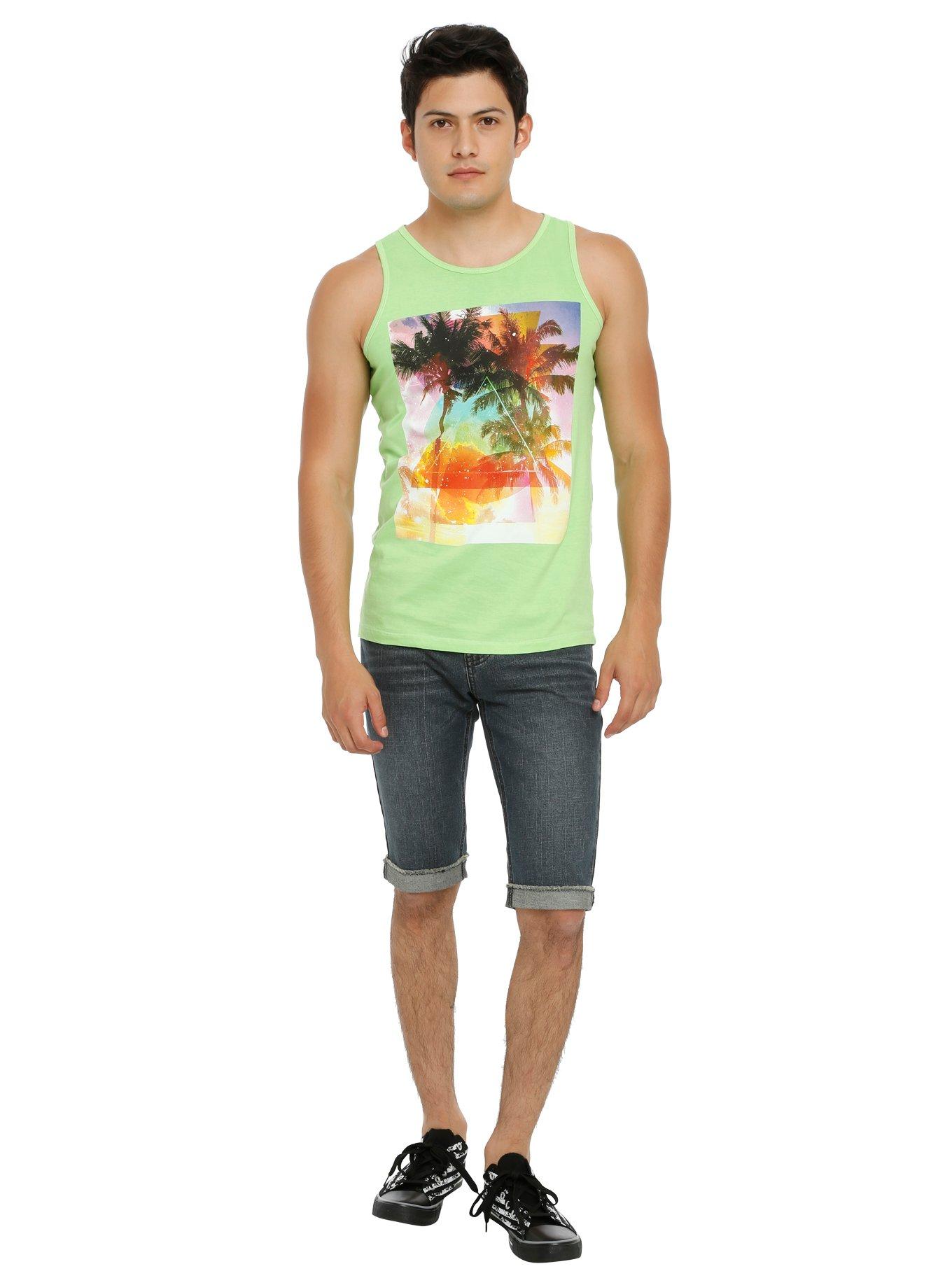 Neon Green Palm Trees Tank Top, , alternate