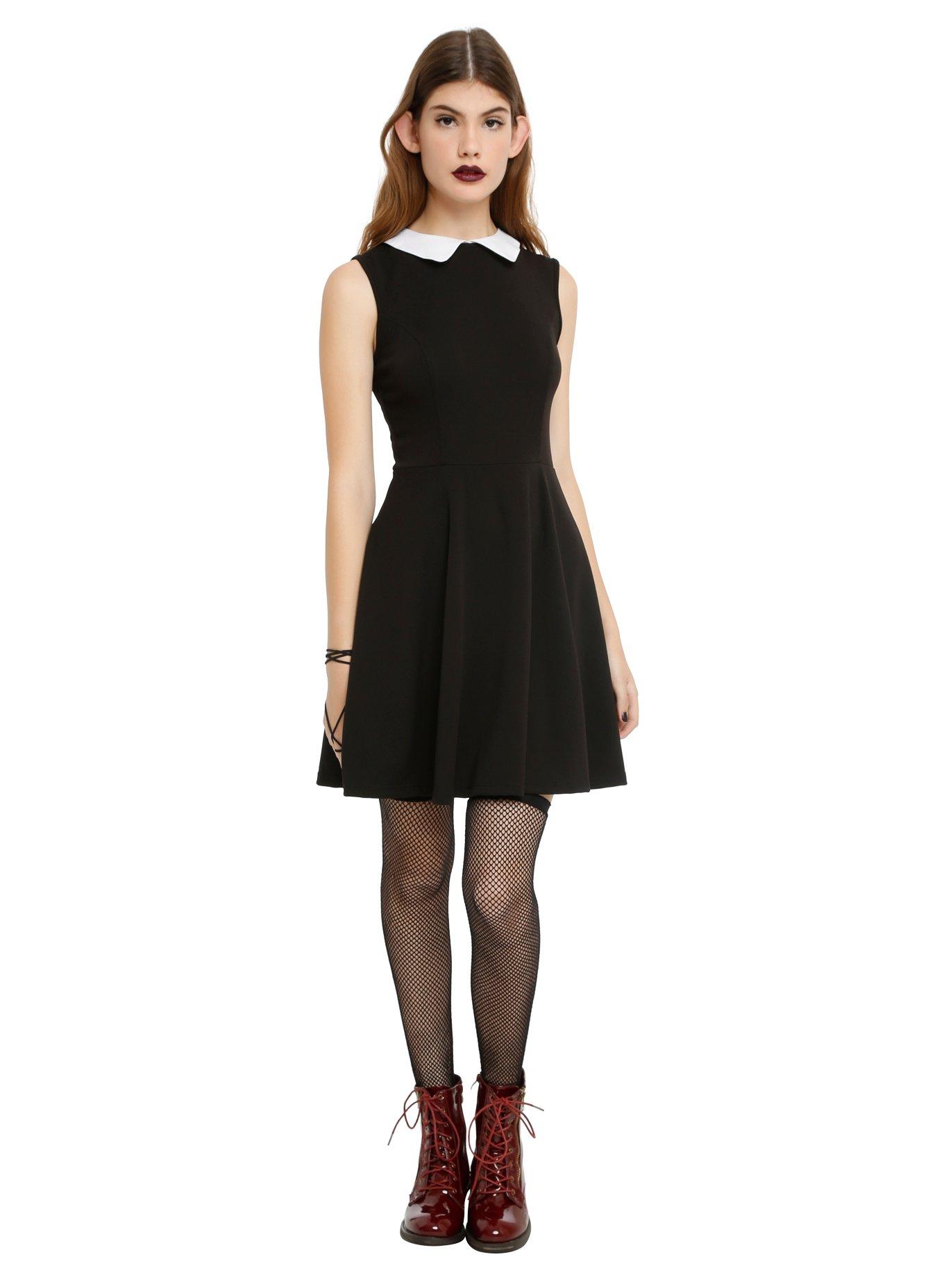 Black & White Collar Dress, BLACK, alternate