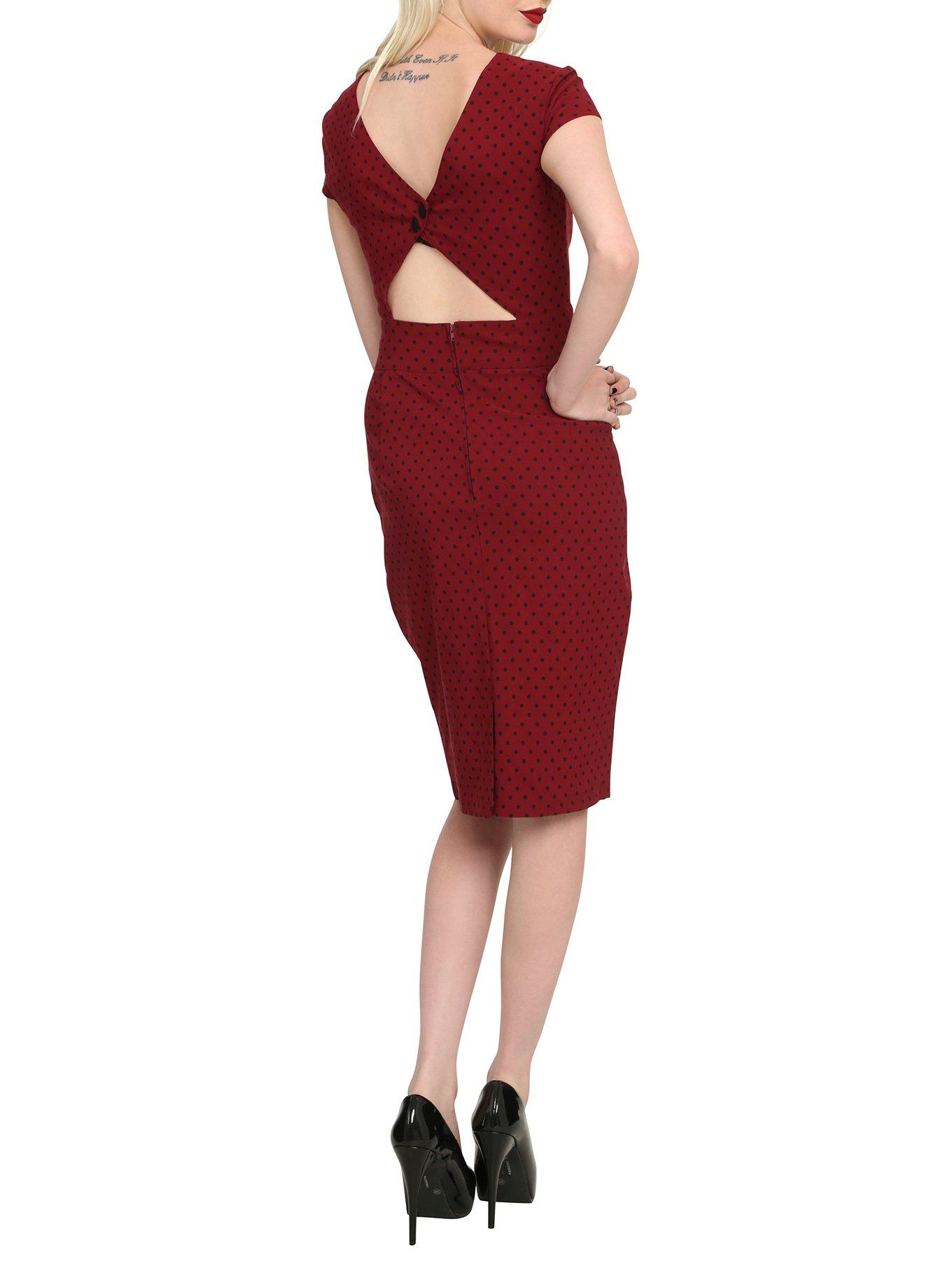 Hell Bunny Burgundy & Black Sandy Pencil Dress, , alternate