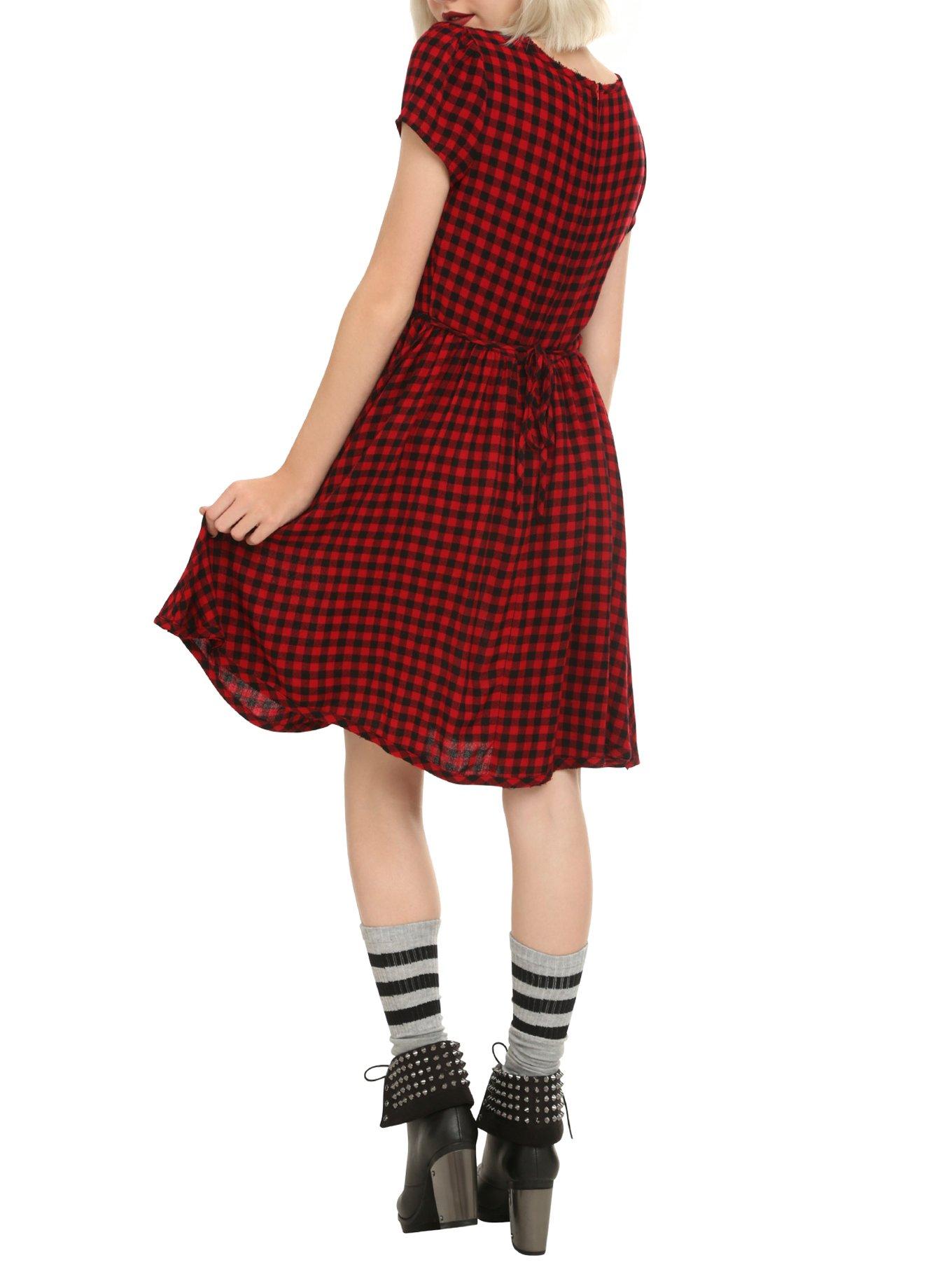 Red & Black Plaid Dress, BURGUNDY, alternate