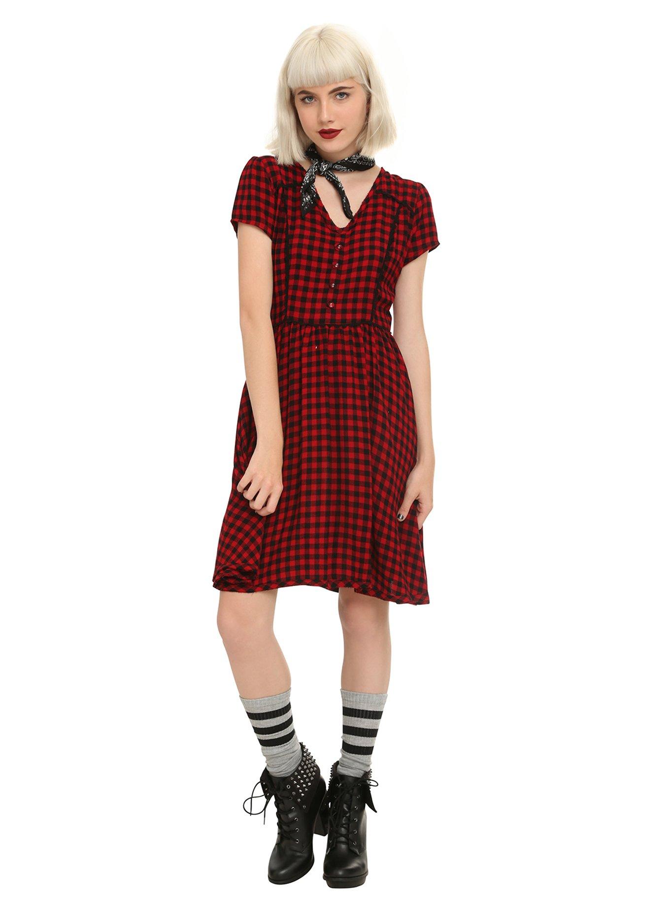 Red & Black Plaid Dress, BURGUNDY, alternate