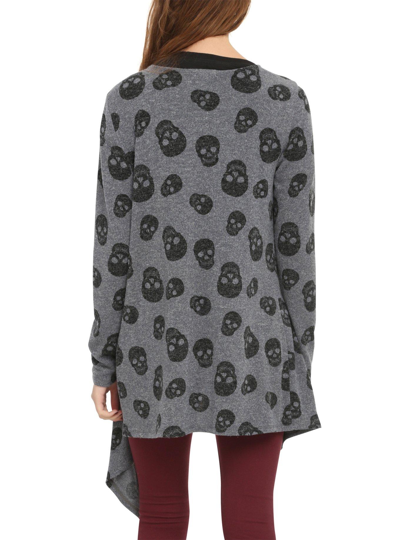 Grey & Black Skull Hacci Girls Flyaway Cardigan, , alternate