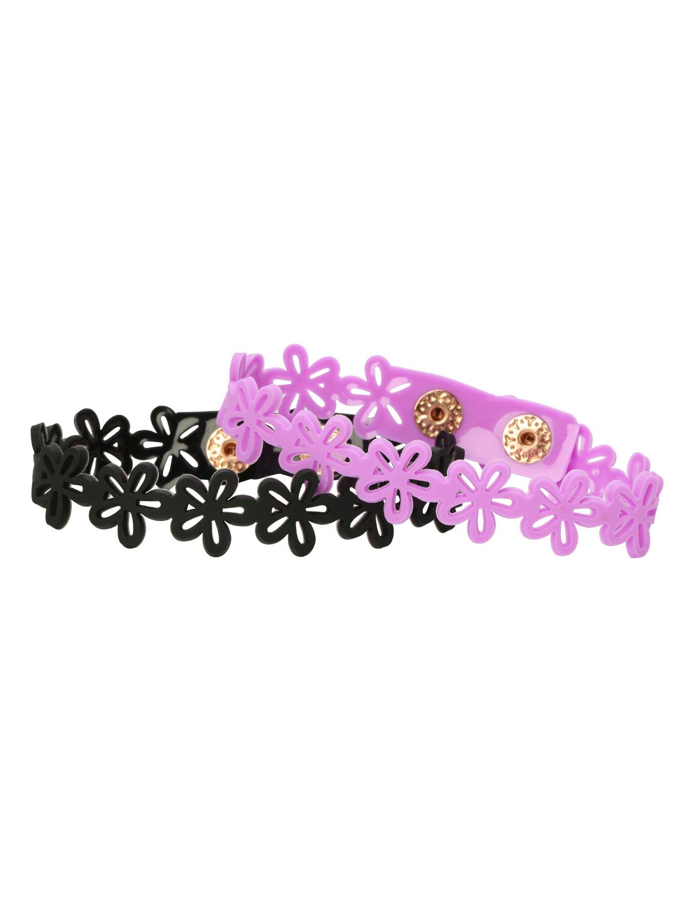 LOVEsick Black & Purple Daisy Rubber Bracelet 2 Pack, , alternate