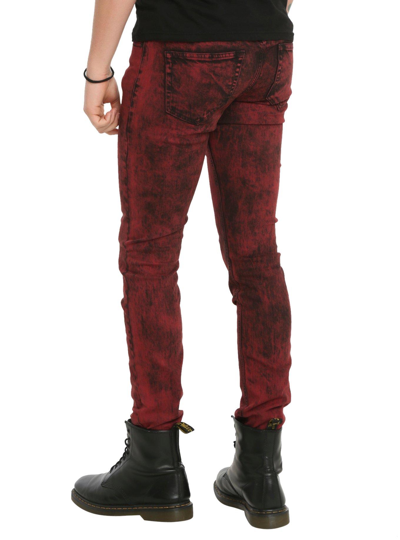 RUDE Red Acid Wash Skinny Jeans, , alternate