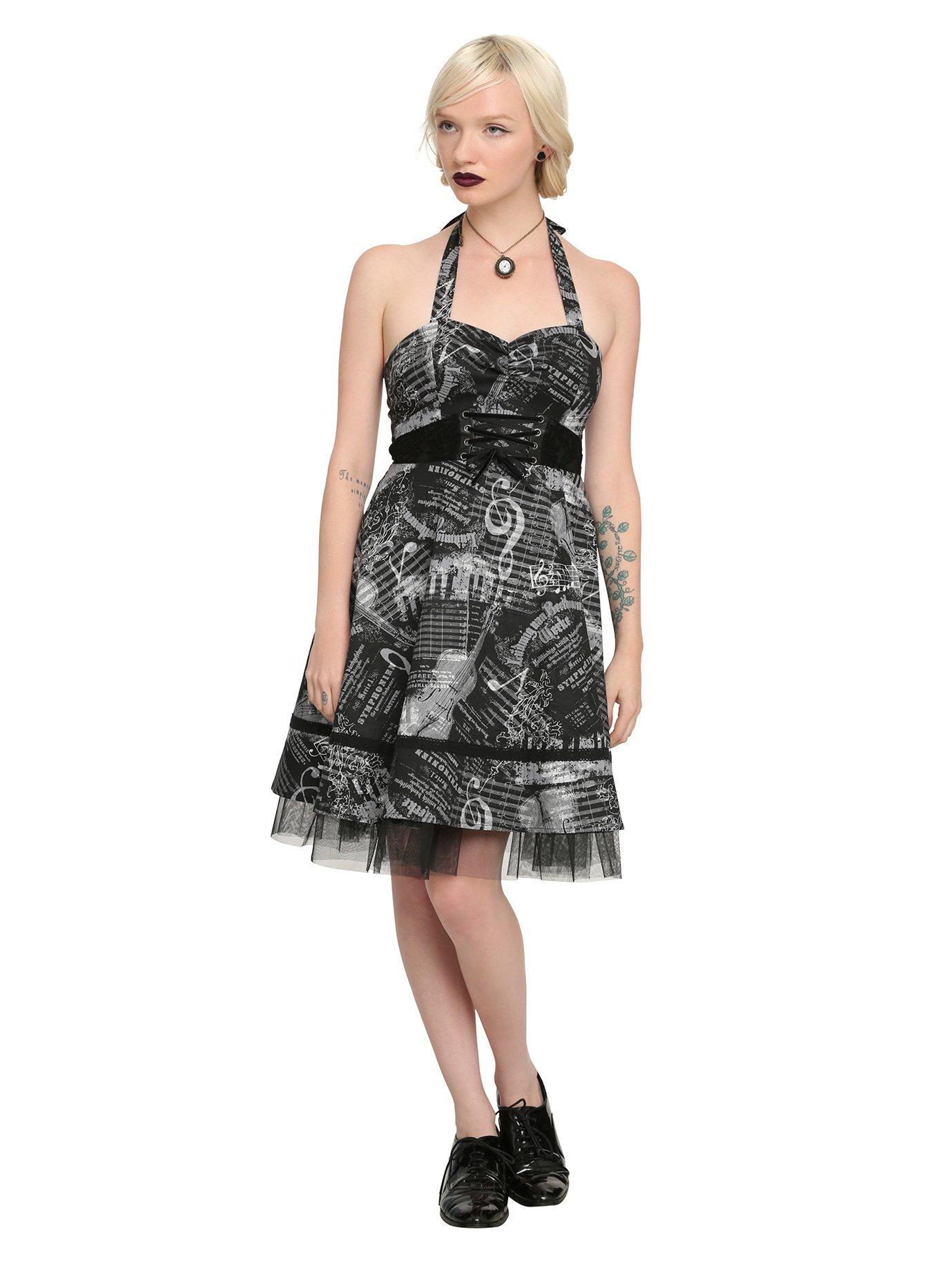 Black & Grey Music Note & Piano Dress, , alternate