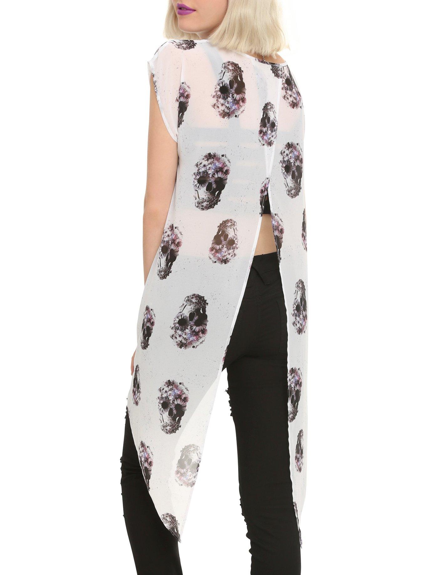 Skull Chiffon Open Back Top, WHITE, alternate
