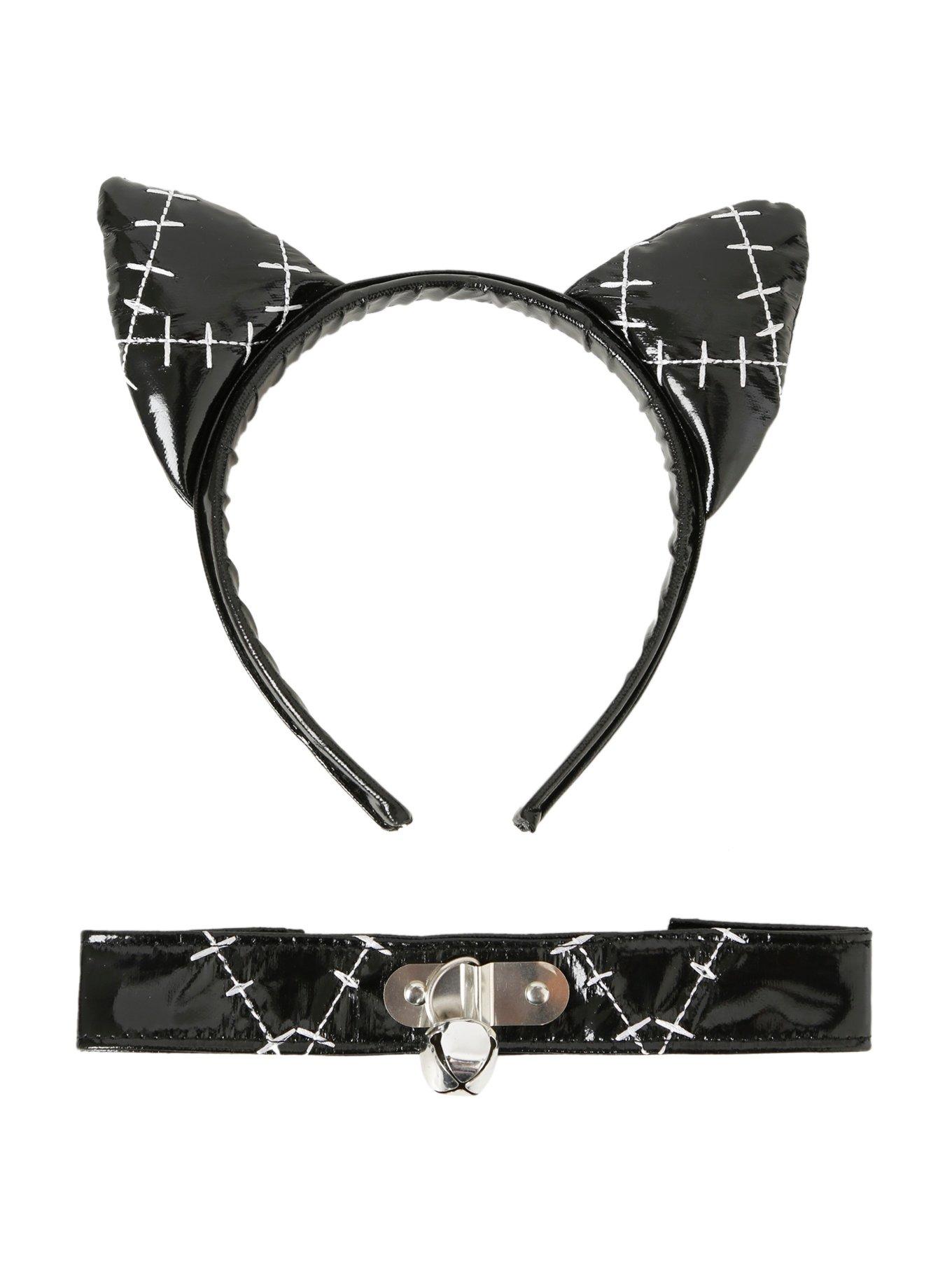 Black Patent Cat Ears And Choker Set, , alternate