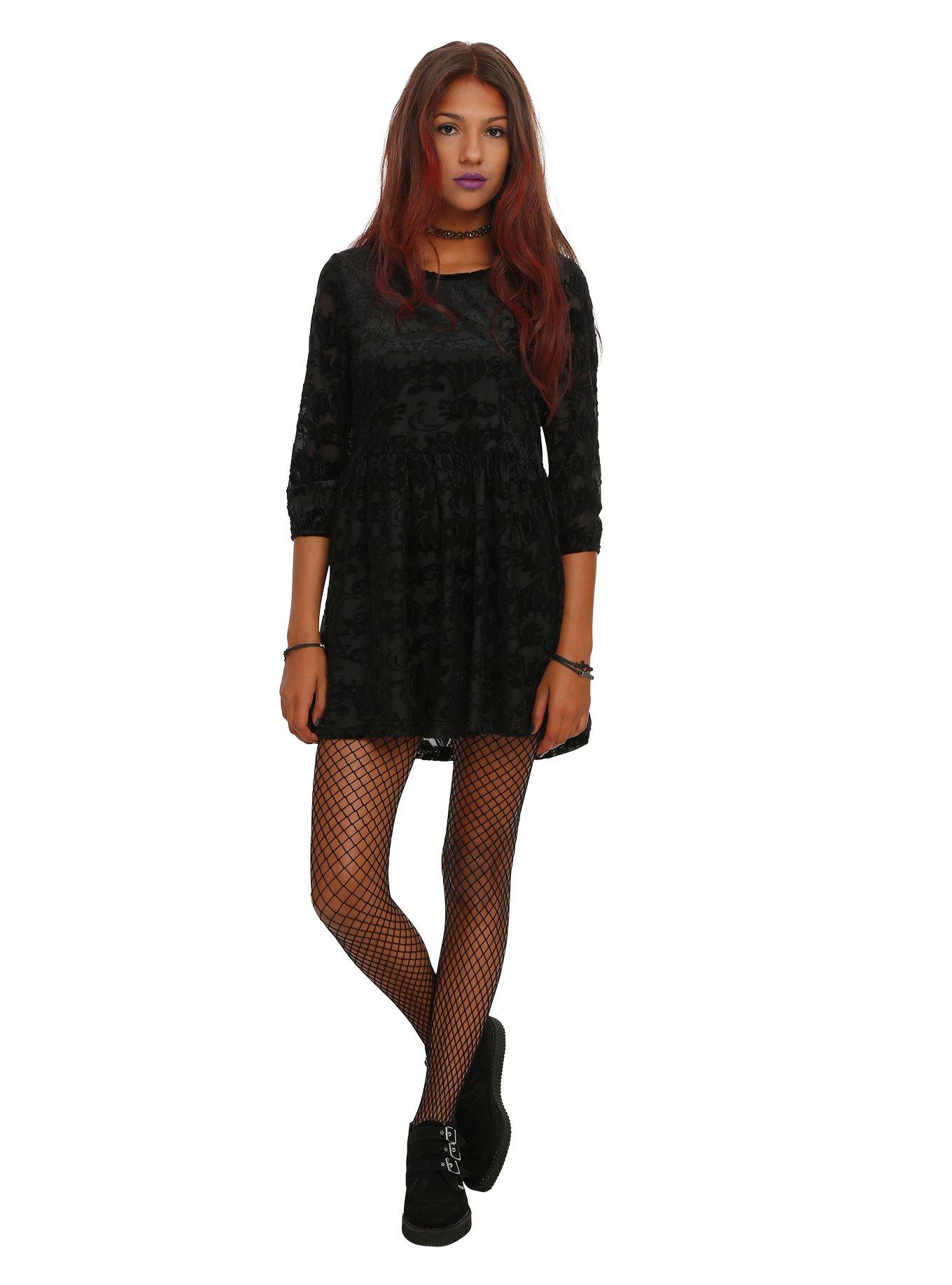 Iron Fist Black Bat Flocked Dress, , alternate