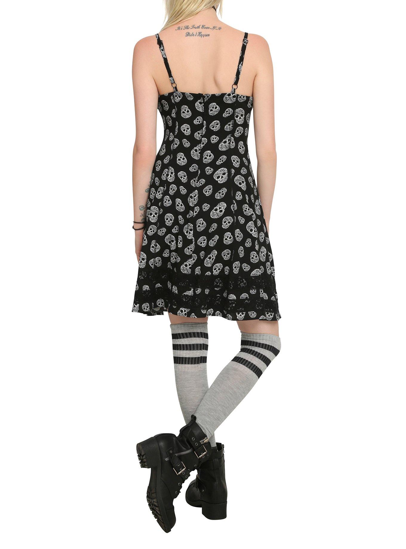 Black & White Skull Lace Dress, BLACK, alternate