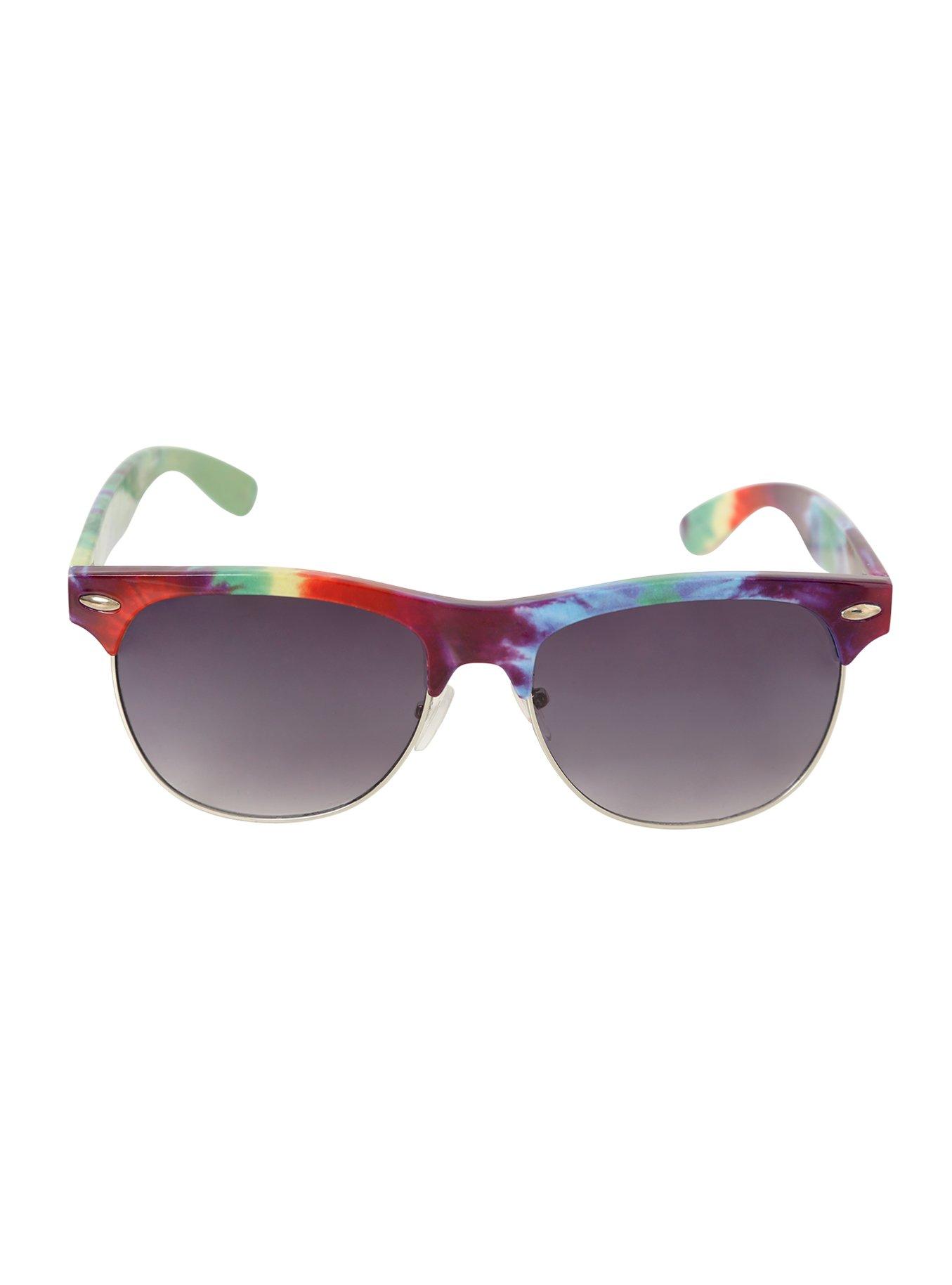 Rainbow Tie Dye Wire Rim Sunglasses, , alternate