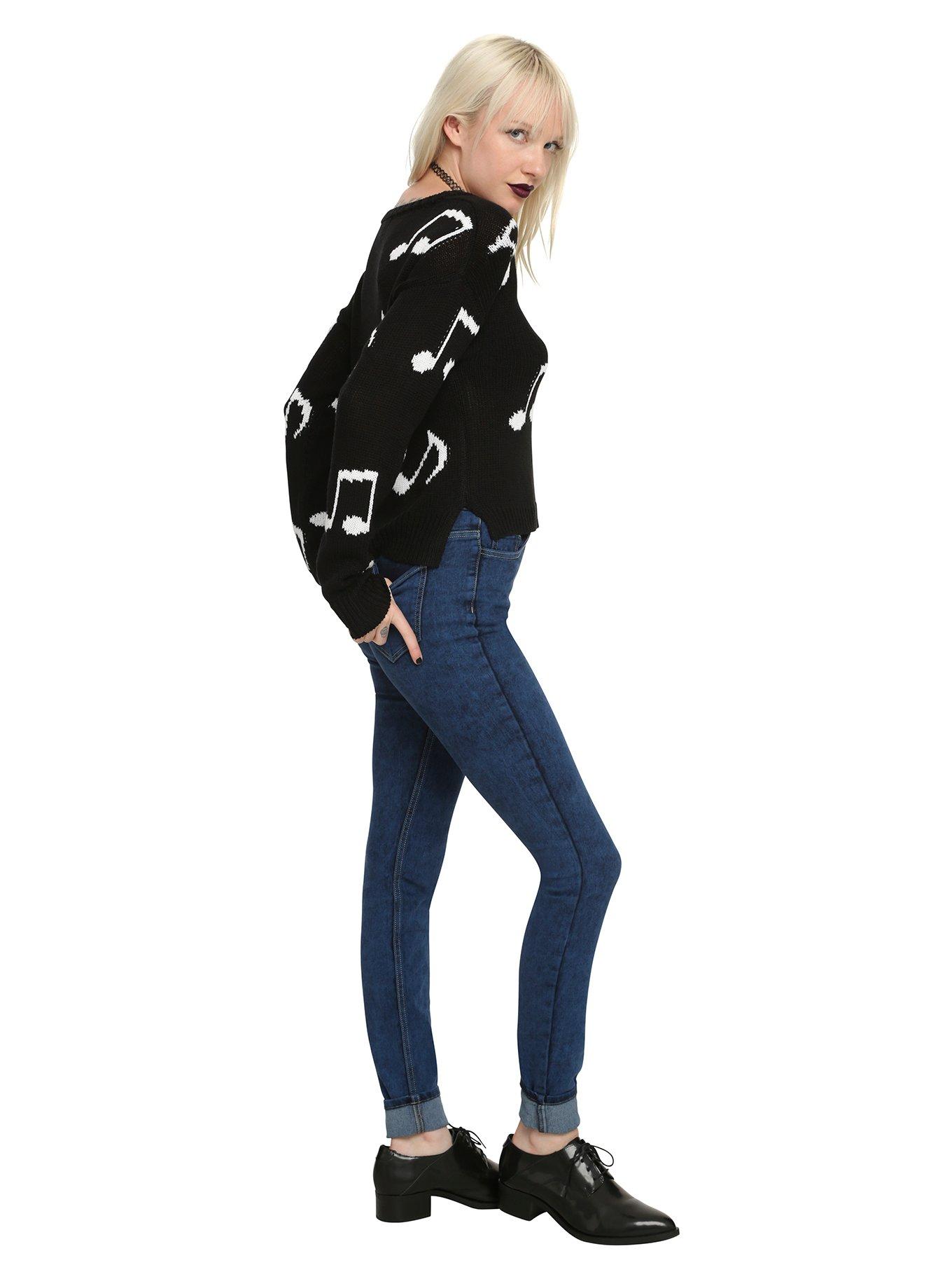 Black & White Music Note Girls Sweater, BLACK, alternate