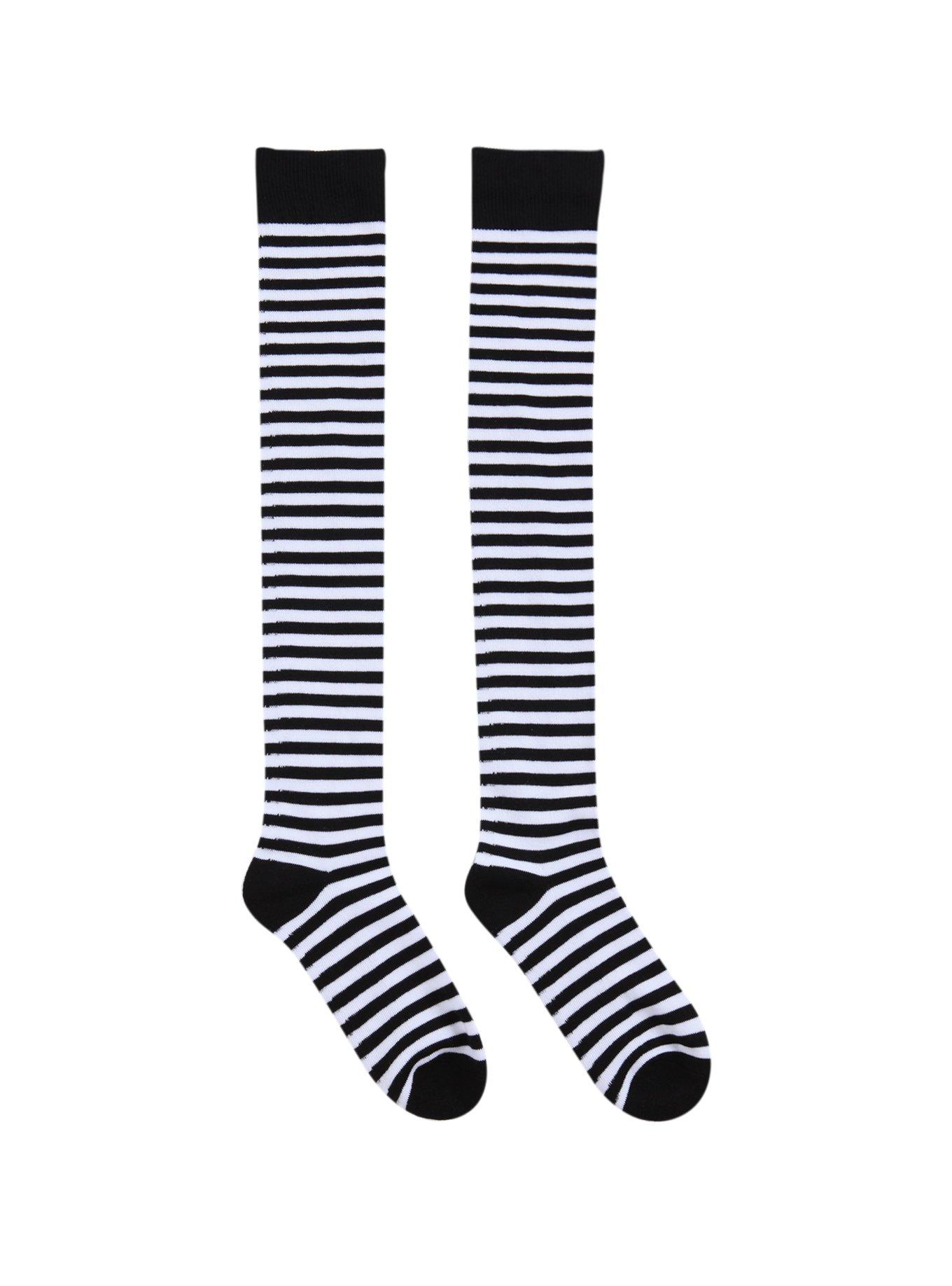 LOVEsick Black & White Striped Over-The-Knee Socks, , alternate