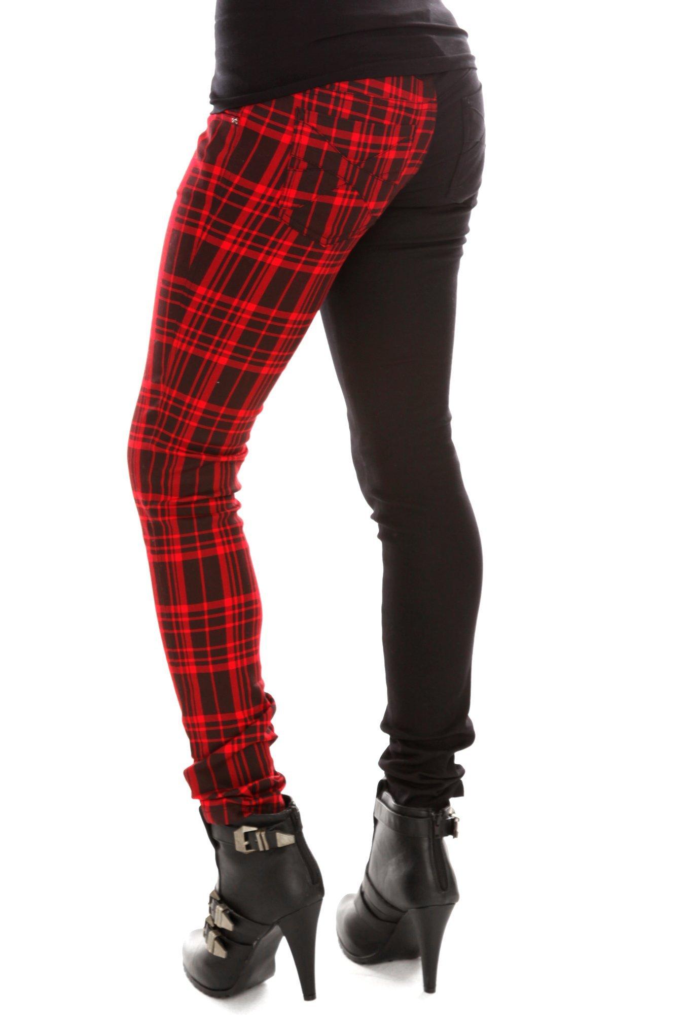 Royal Bones By Tripp Black And Red Plaid Split Leg Skinny Jeans, BLACK, alternate