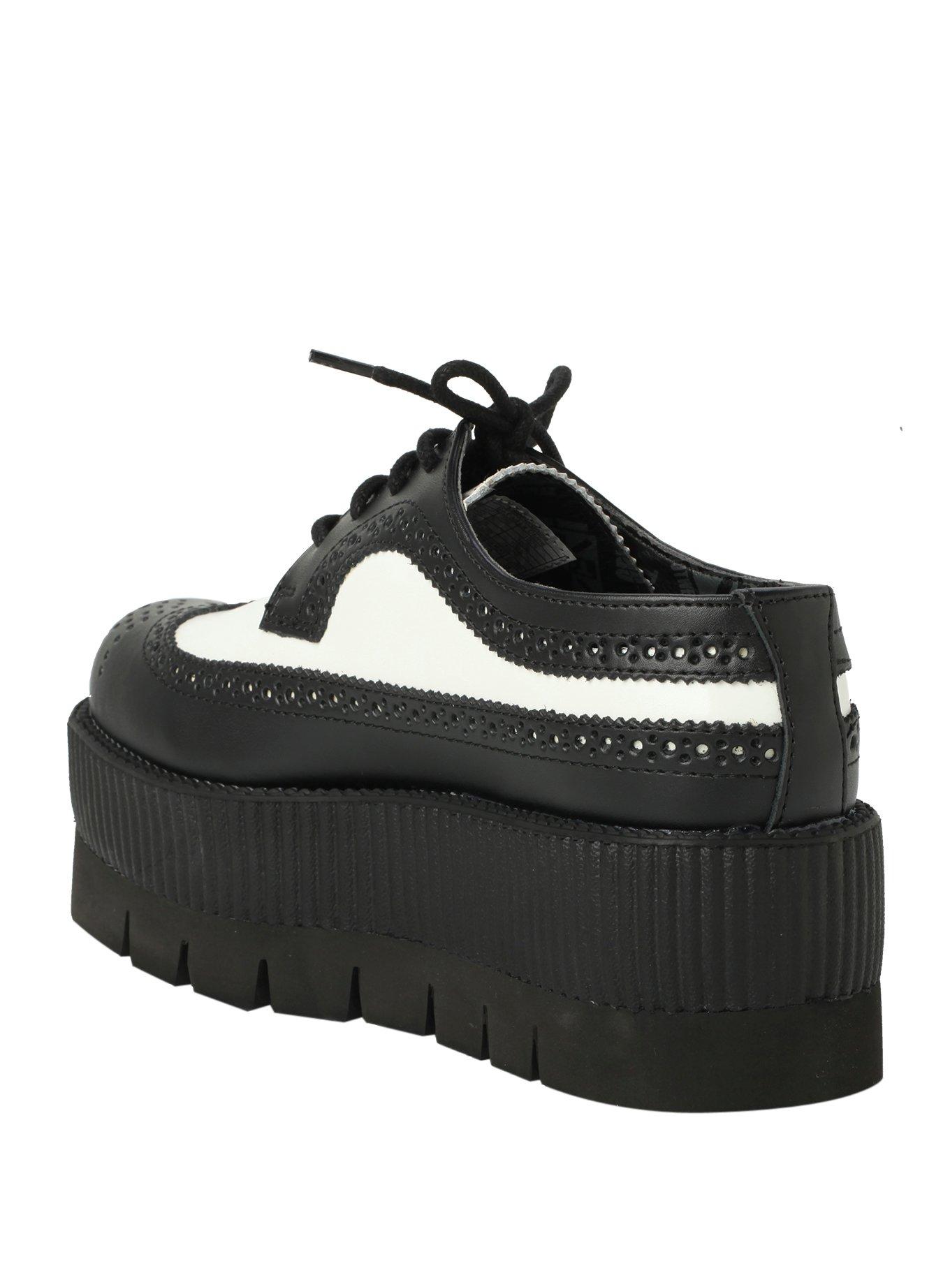 T.U.K. Black & White Wingtip Leather Mondo Lug Creeper, BLACK, alternate