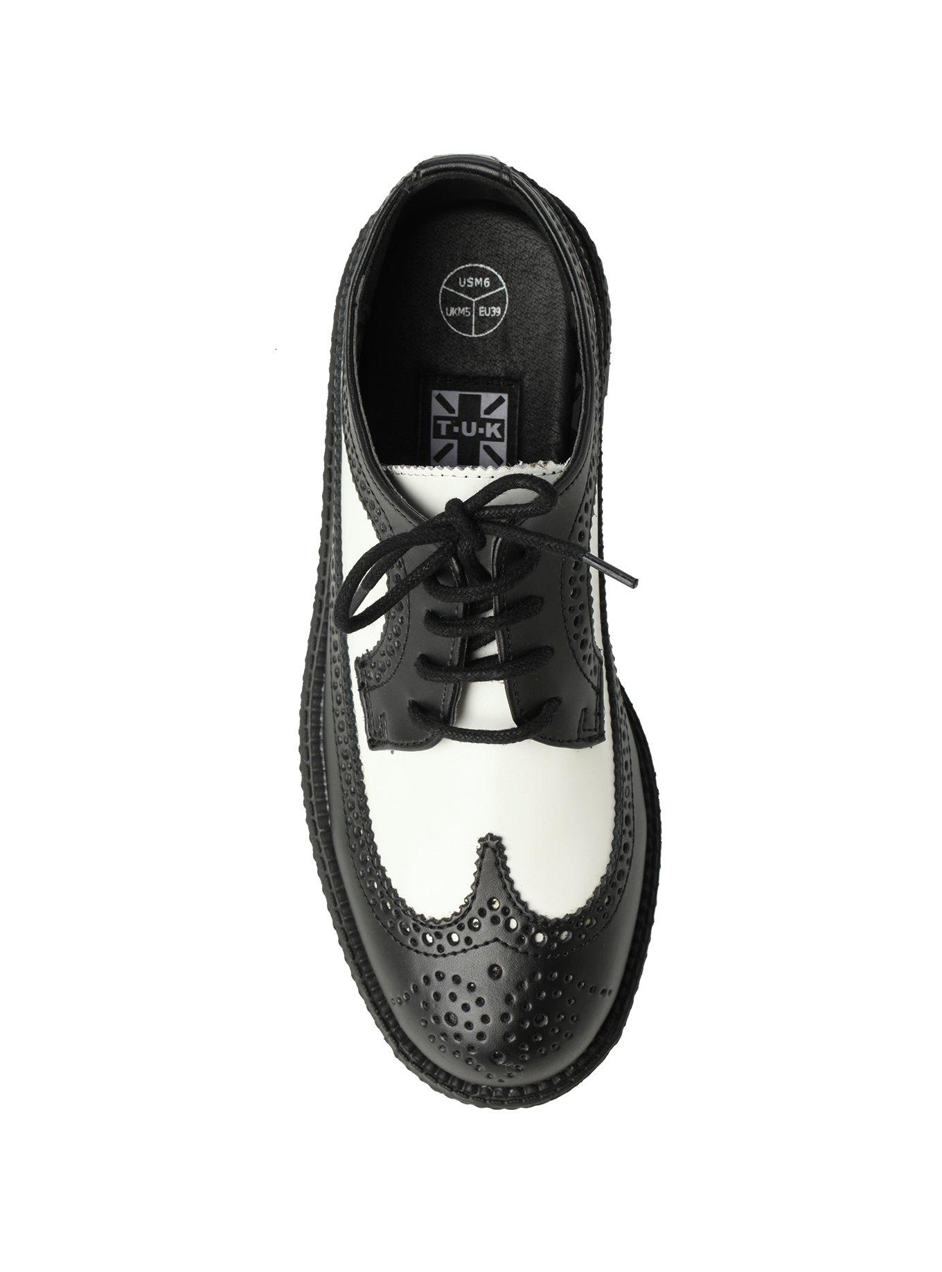 T.U.K. Black & White Wingtip Leather Mondo Lug Creeper, BLACK, alternate
