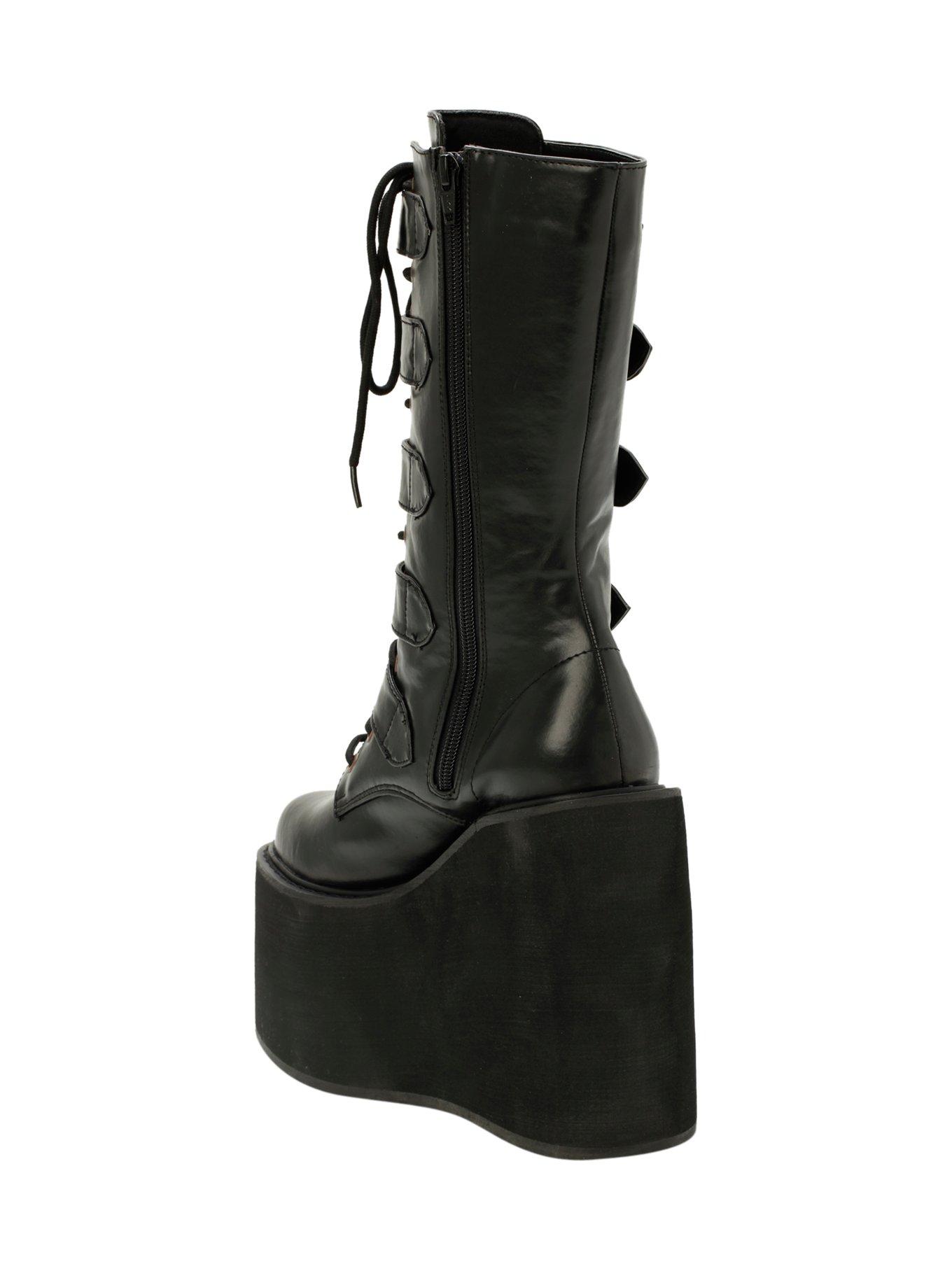 Demonia By Pleaser Black PU Buckle Boots, BLACK, alternate