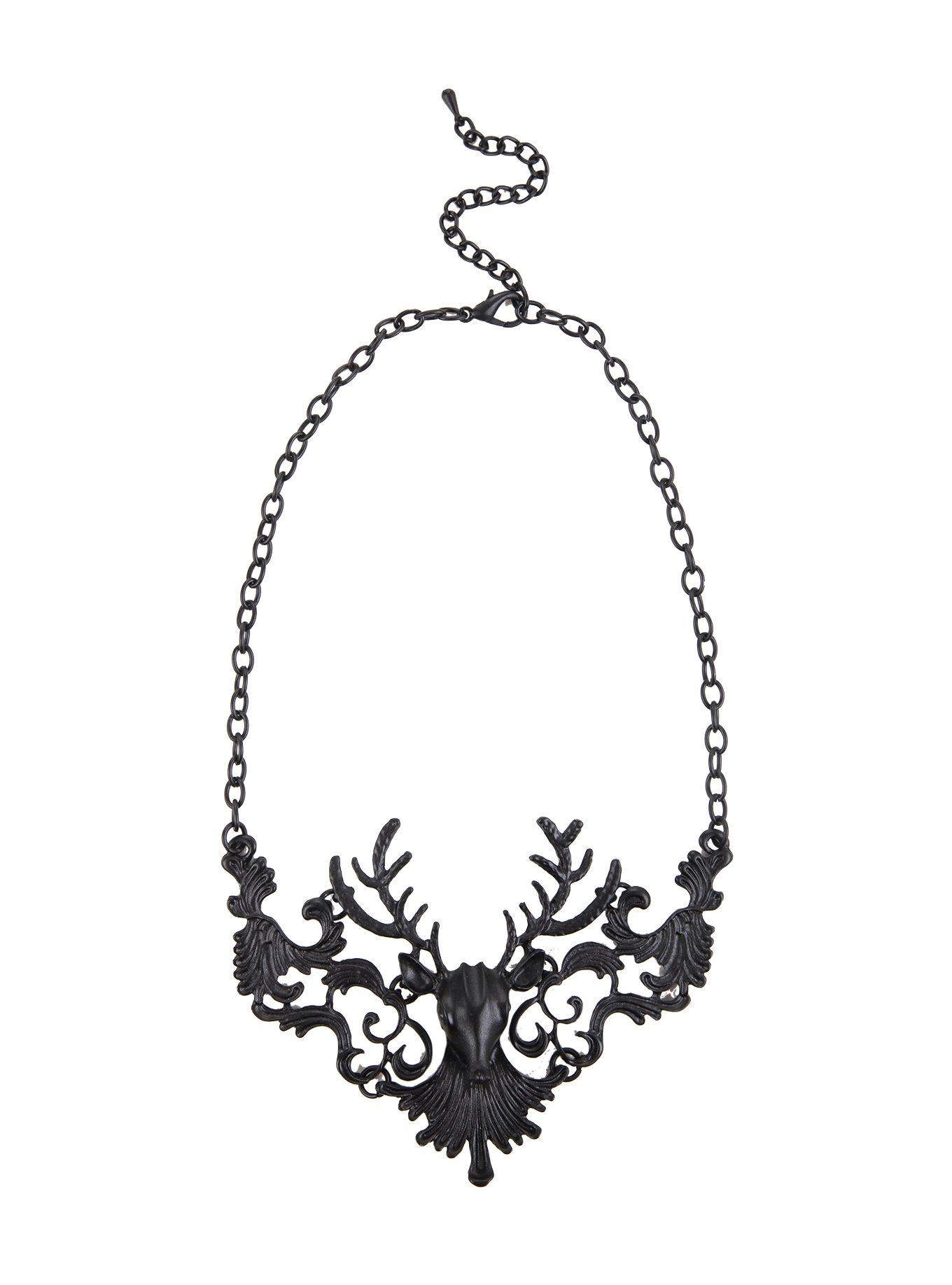 Matte Black Stag Filigree Necklace, , alternate - view 2