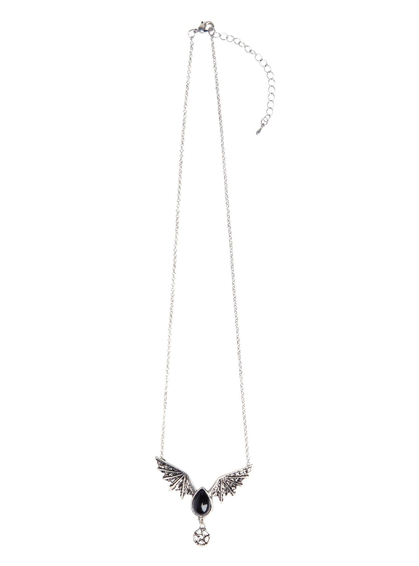 LOVEsick Winged Black Tear Pentacle Necklace, , alternate