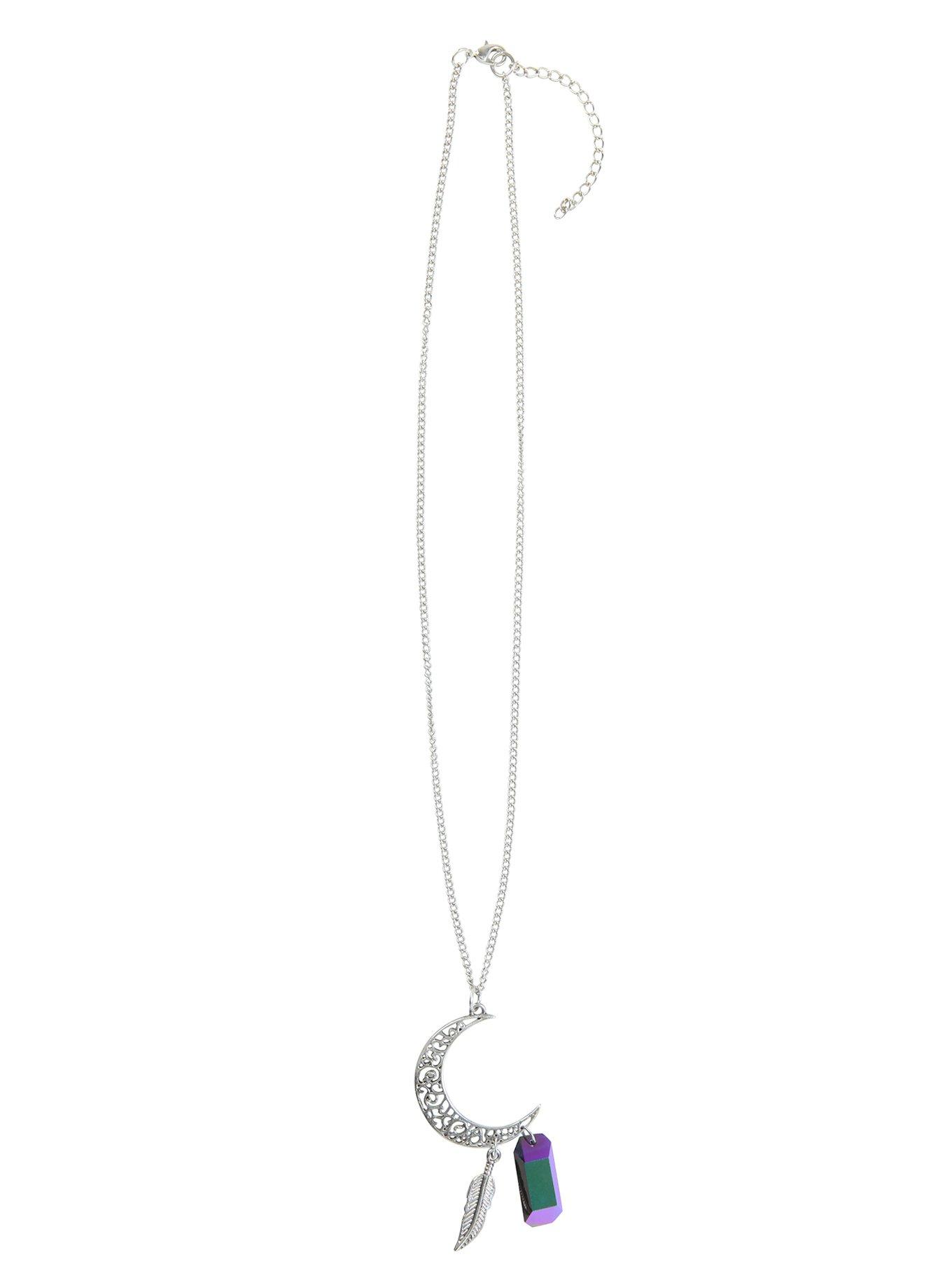 LOVEsick Filigree Moon Feather Crystal Long Necklace, , alternate