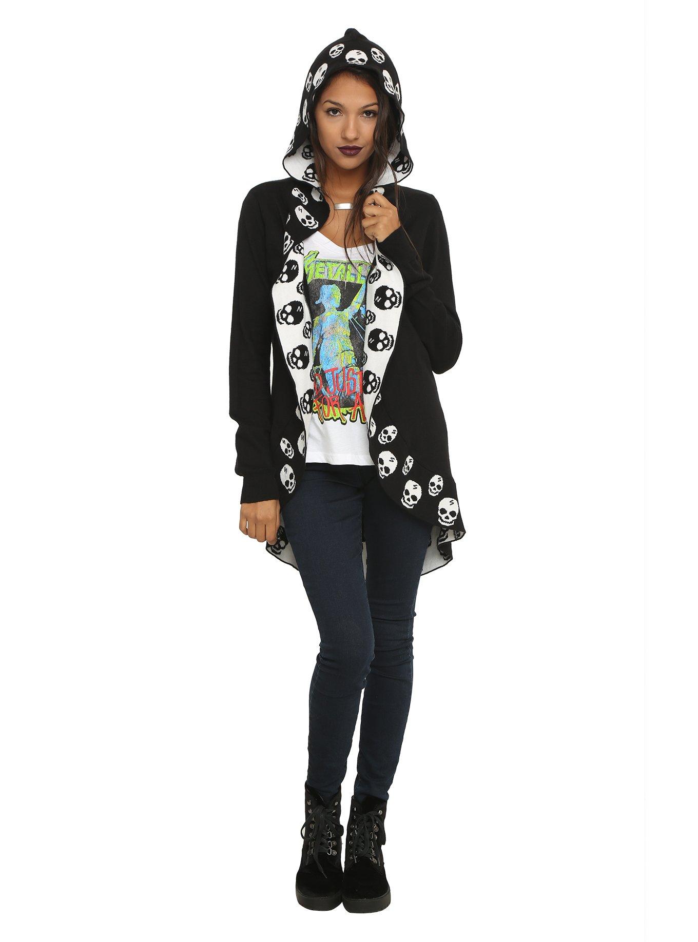 Black & White Skull Girls Hooded Cardigan, , alternate