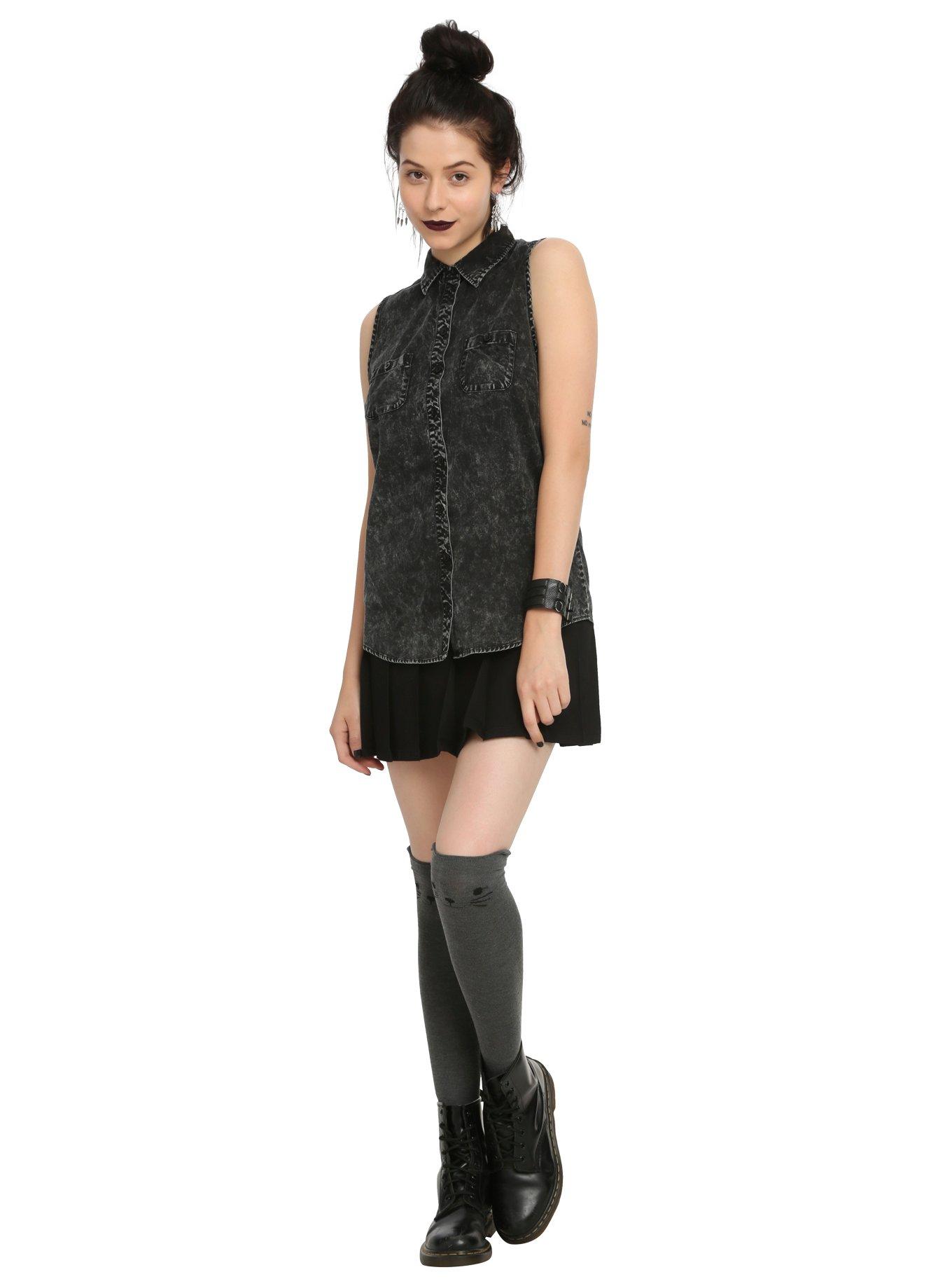 Black Acid Wash Spine Back Girls Top, BLACK, alternate