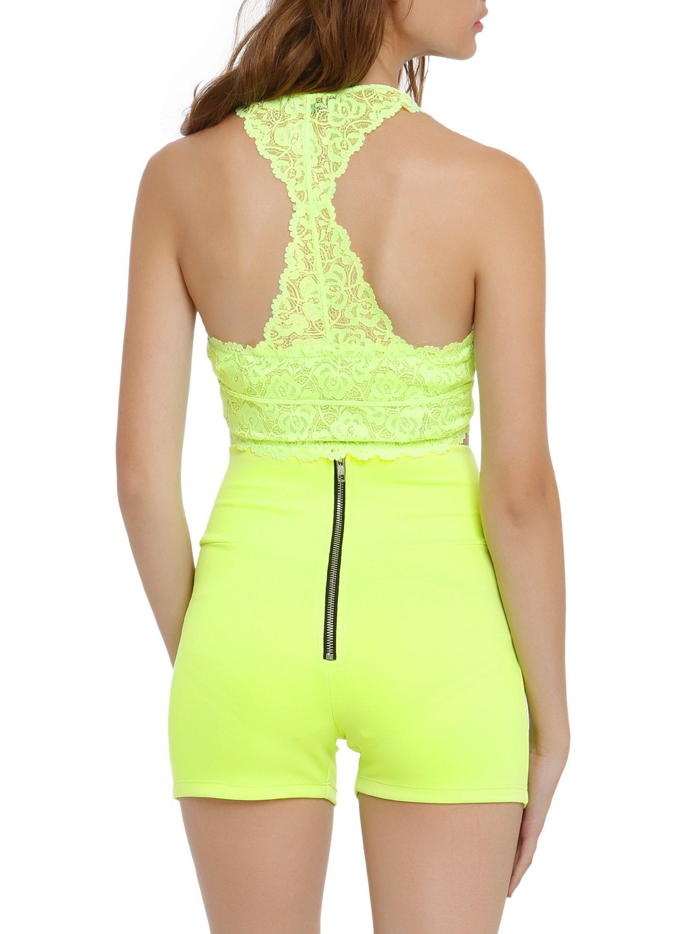 Neon Green Lace Girls Crop Top, , alternate