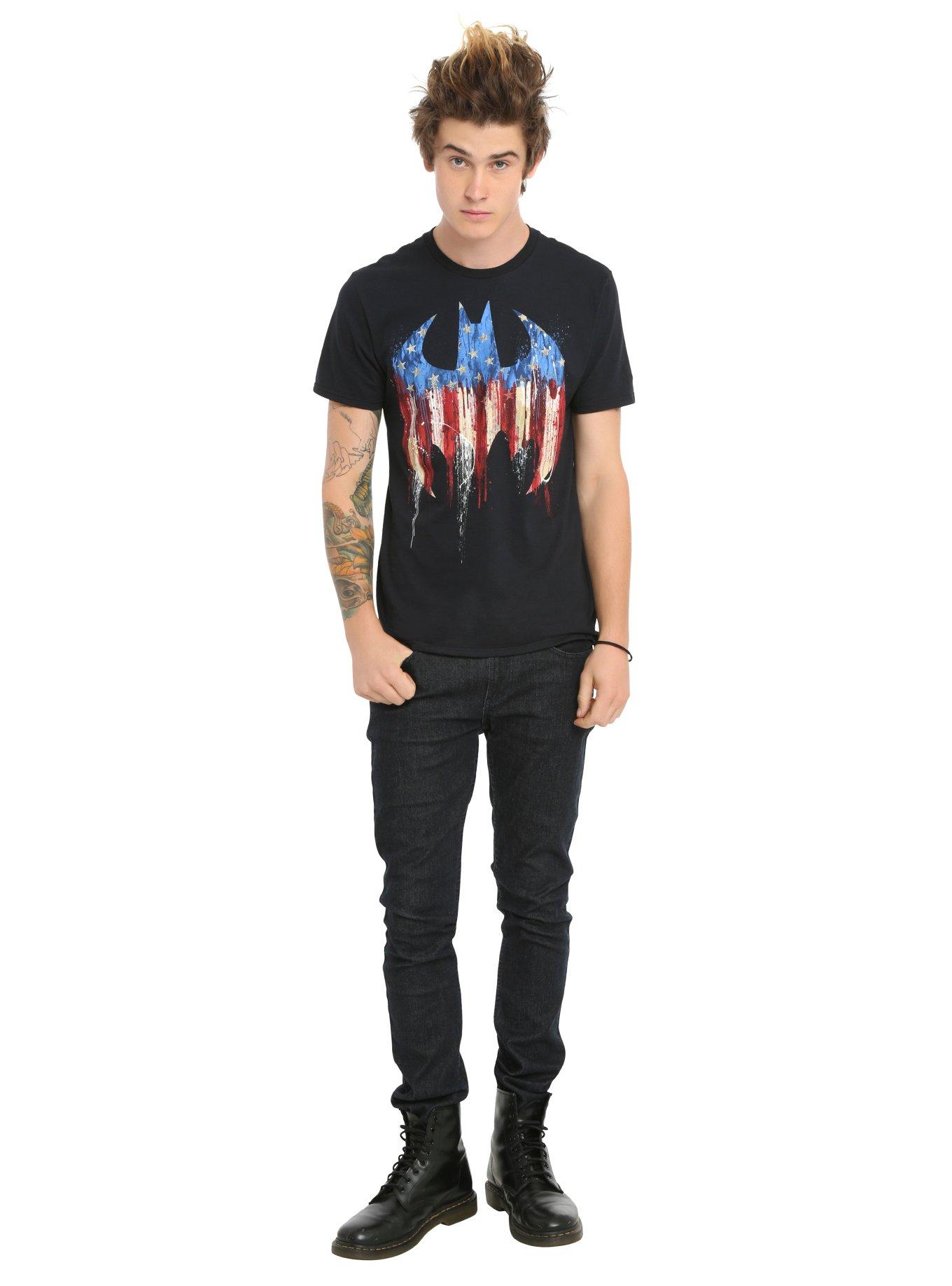 DC Comics Batman Patriotic Paint Logo T-Shirt, BLACK, alternate