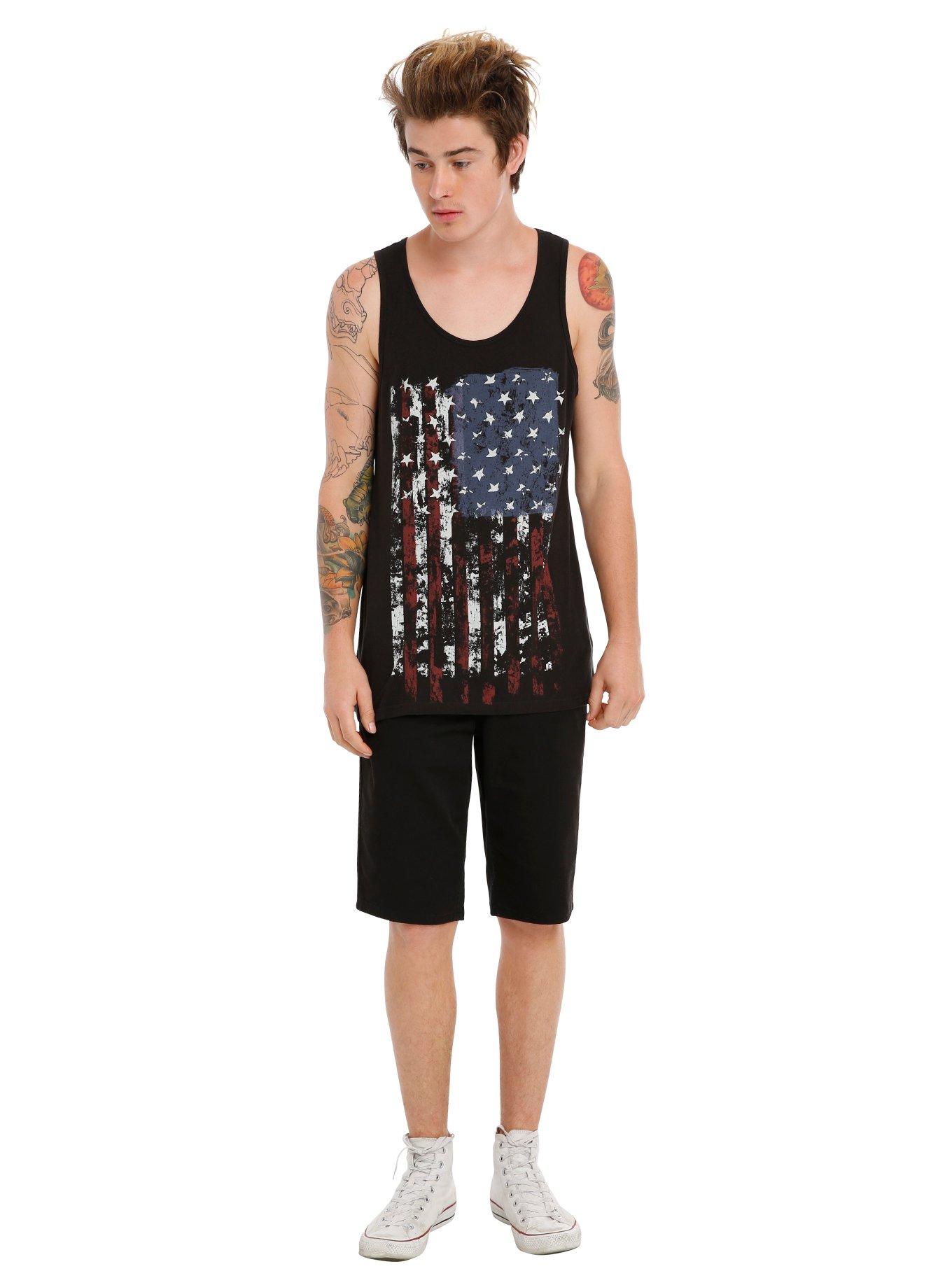 RUDE Distressed American Flag Tank Top, BLACK, alternate