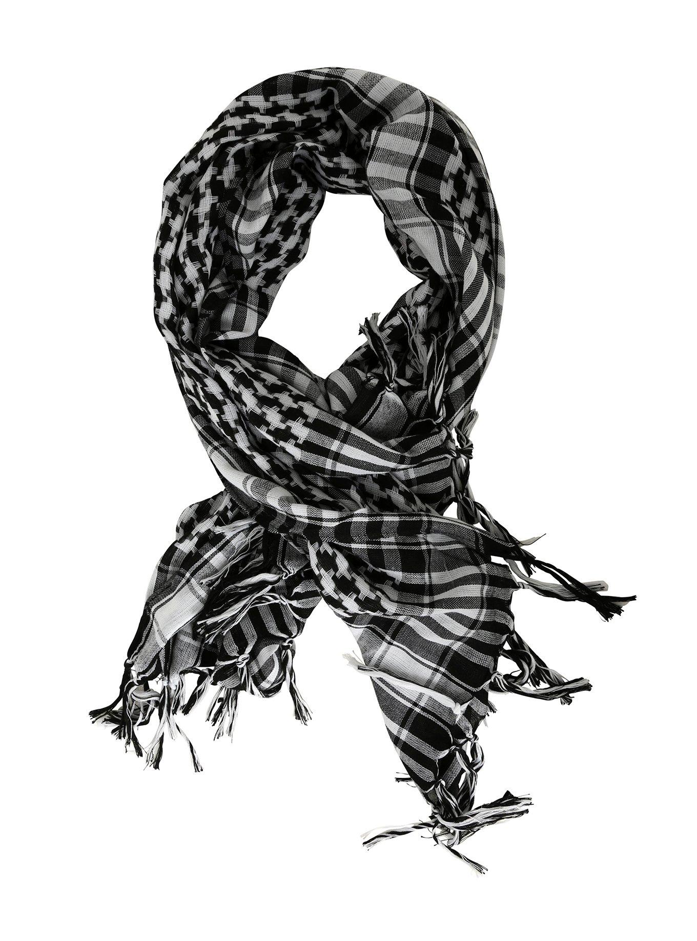 Black & White Houndstooth Plaid Fringe Scarf, , alternate