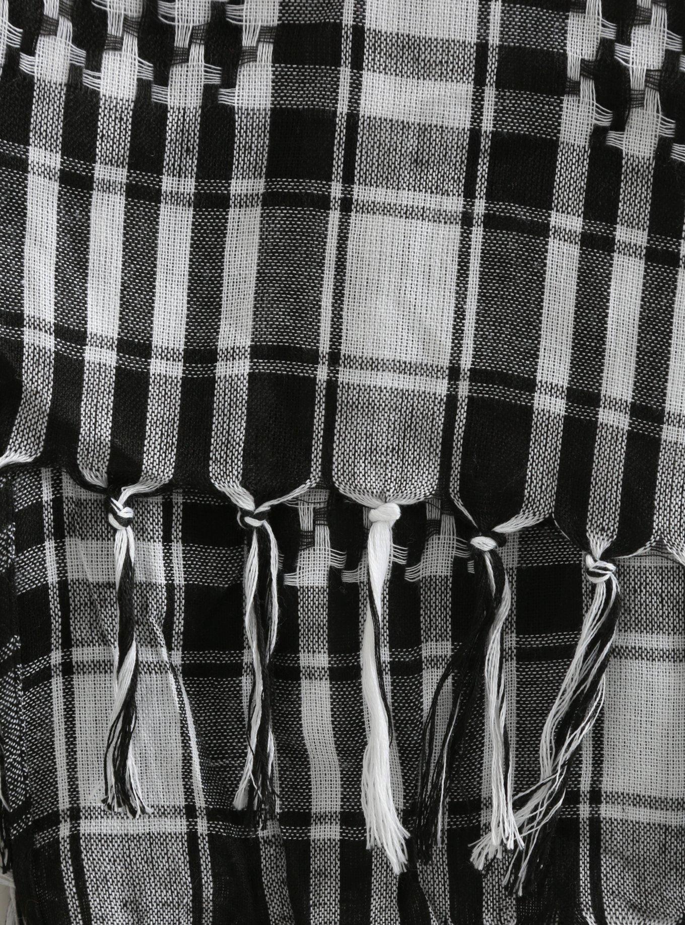 Black & White Houndstooth Plaid Fringe Scarf, , alternate