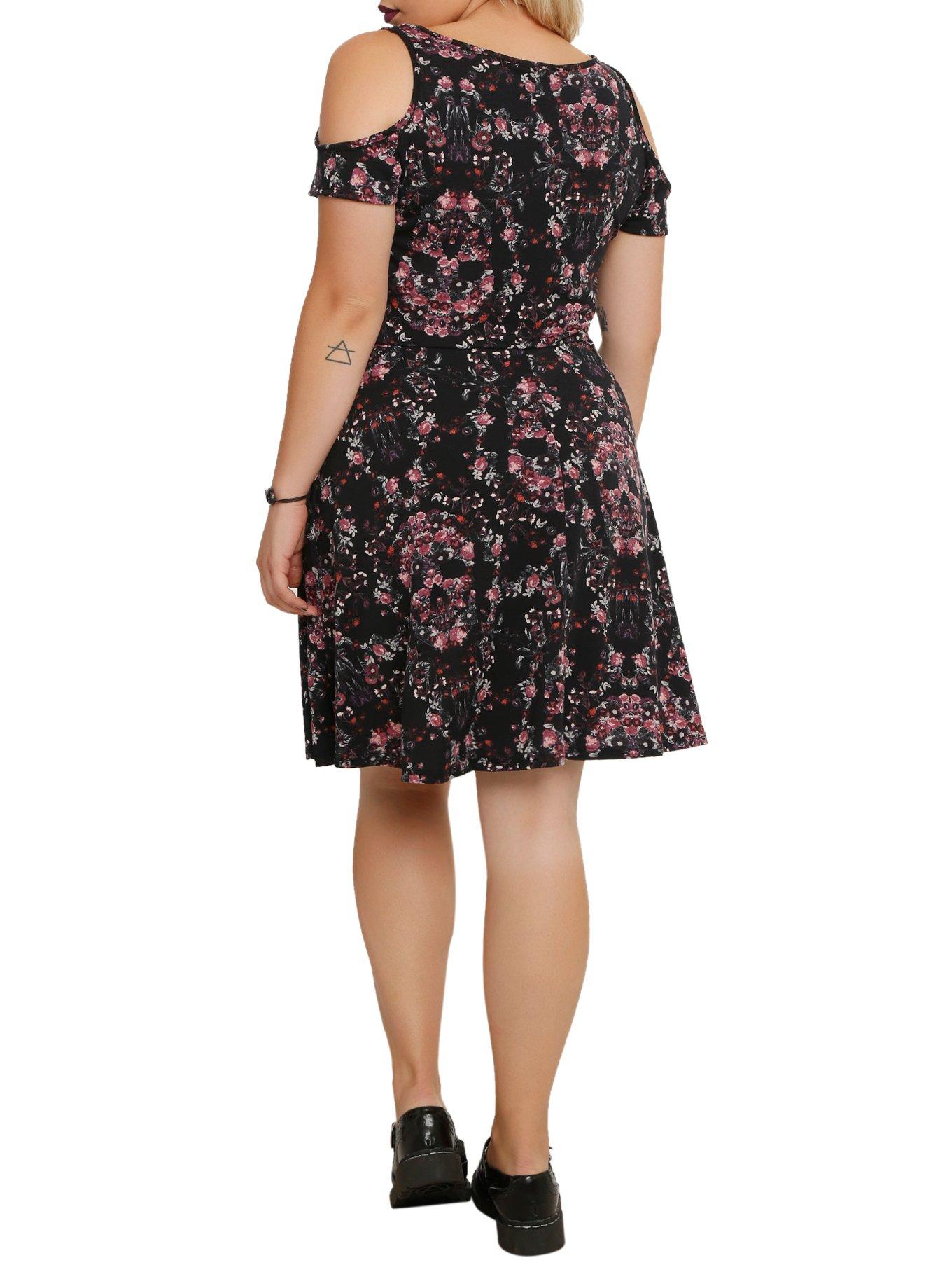 Floral Skull Cold Shoulder Dress, , alternate