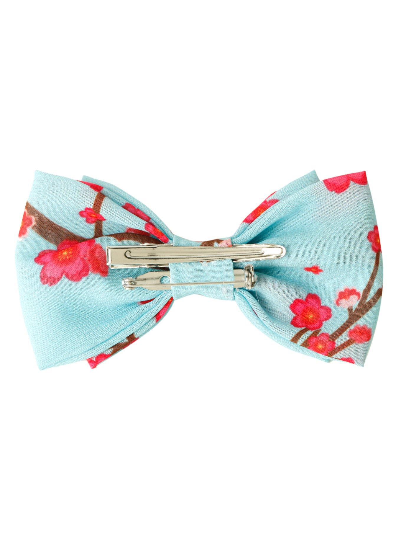 Blue & Pink Cherry Blossom Hair Bow, , alternate